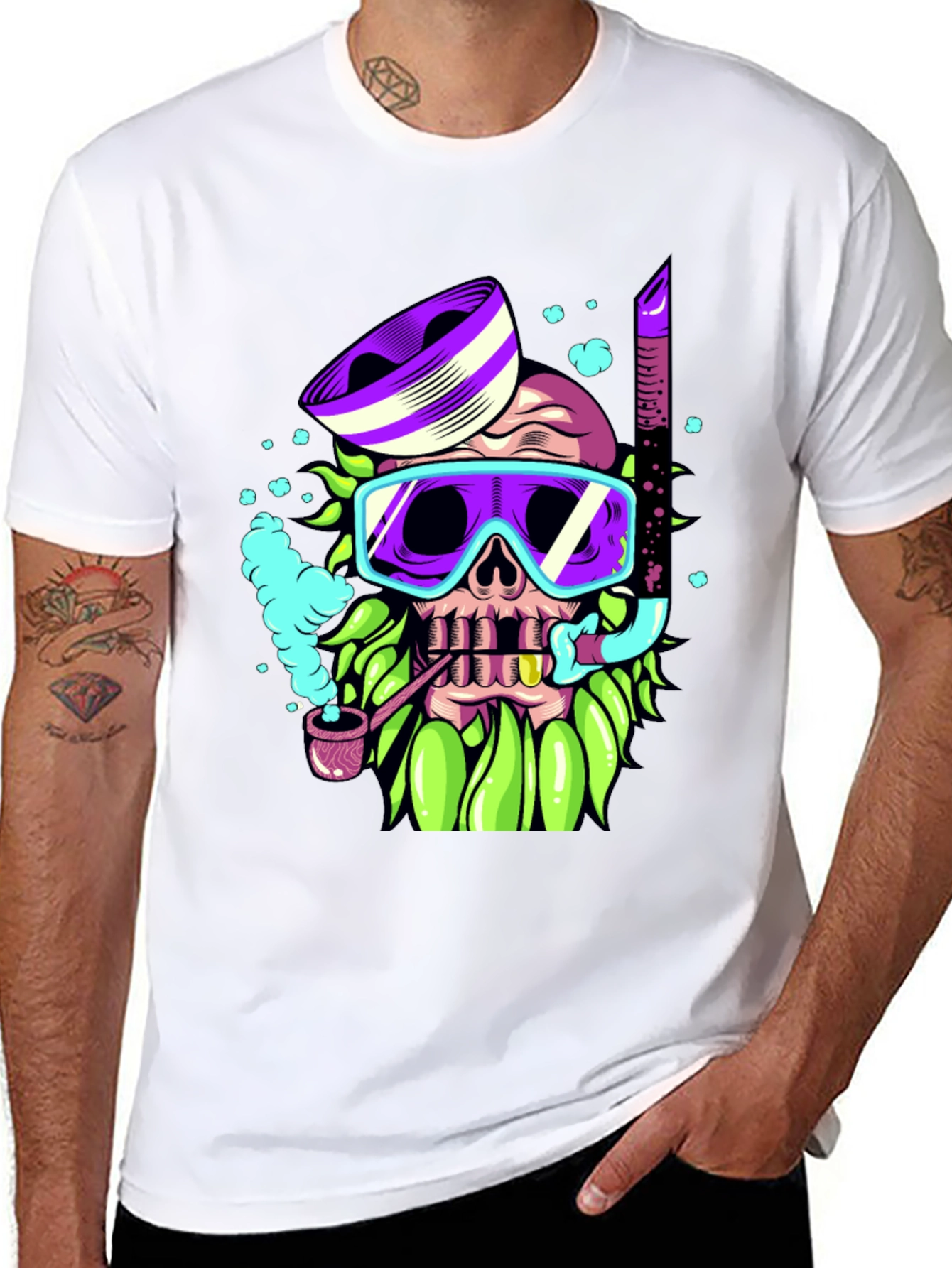 Black Diver Skull Graphic Tee - Unique Colorful Design view 8