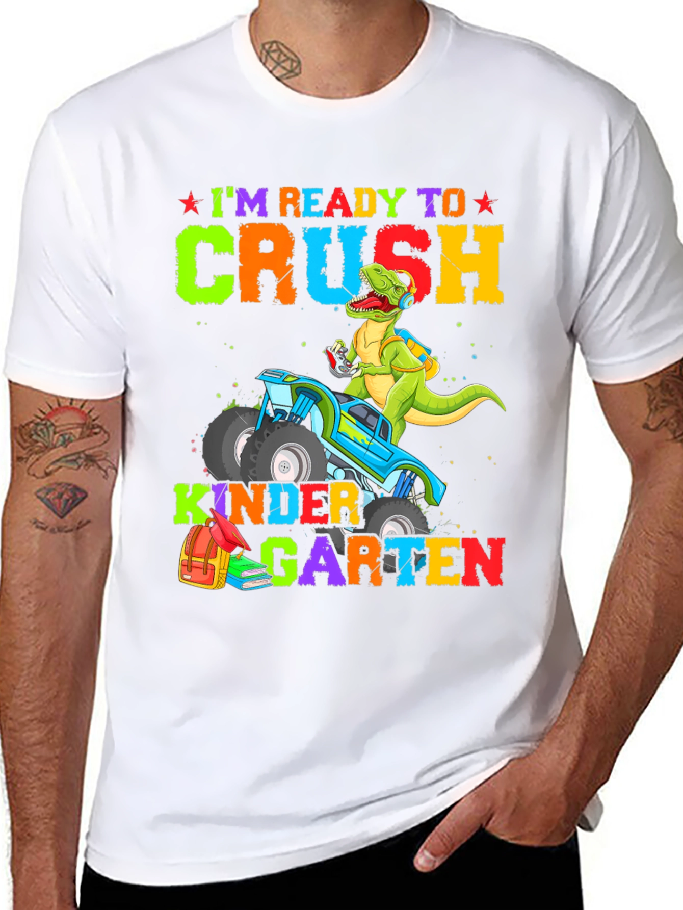 Ready to Crush Kindergarten Dinosaur Monster Truck T-Shirt - 8