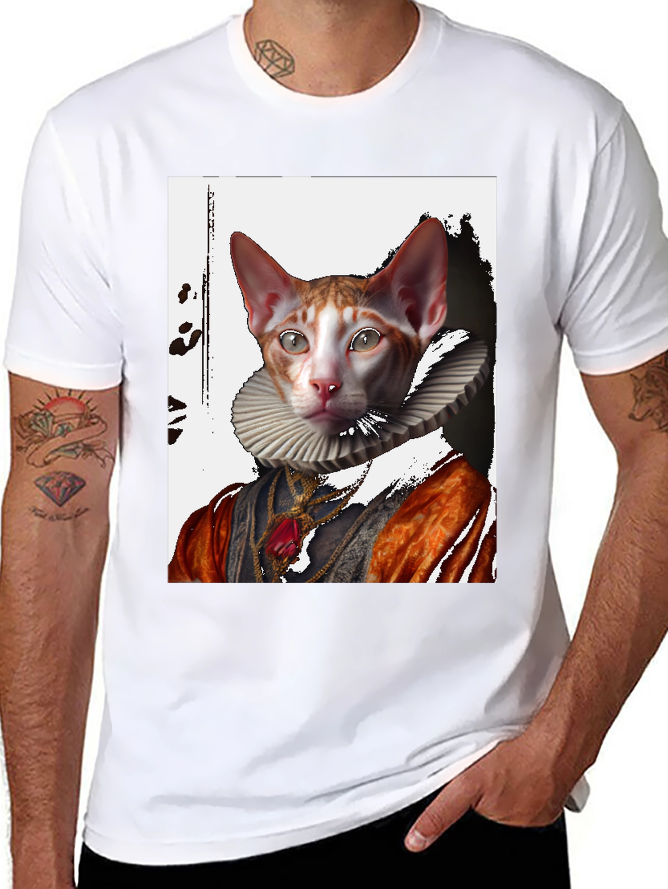 Black Royal Cat T-Shirt: Renaissance Pet Portrait Tee view 8