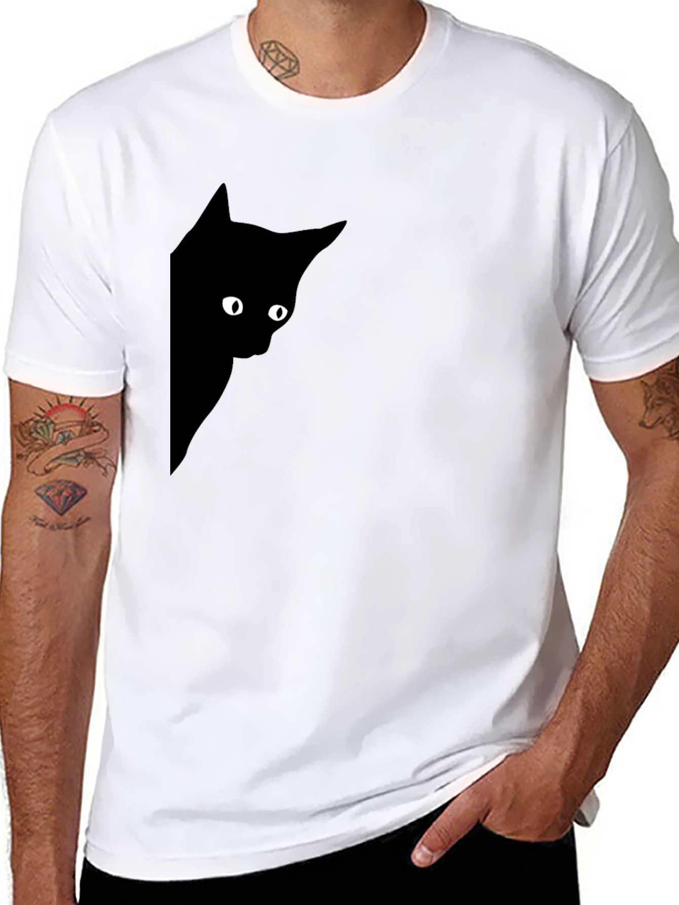 Black Peek-a-Boo Cat Graphic T-Shirt - Black view 8