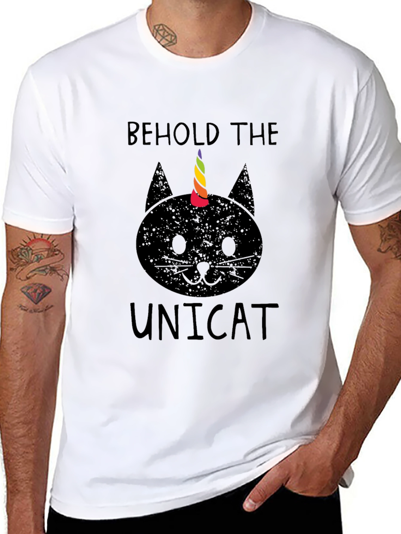 Black Behold the Unicat T-Shirt - Black Cotton Blend view 8