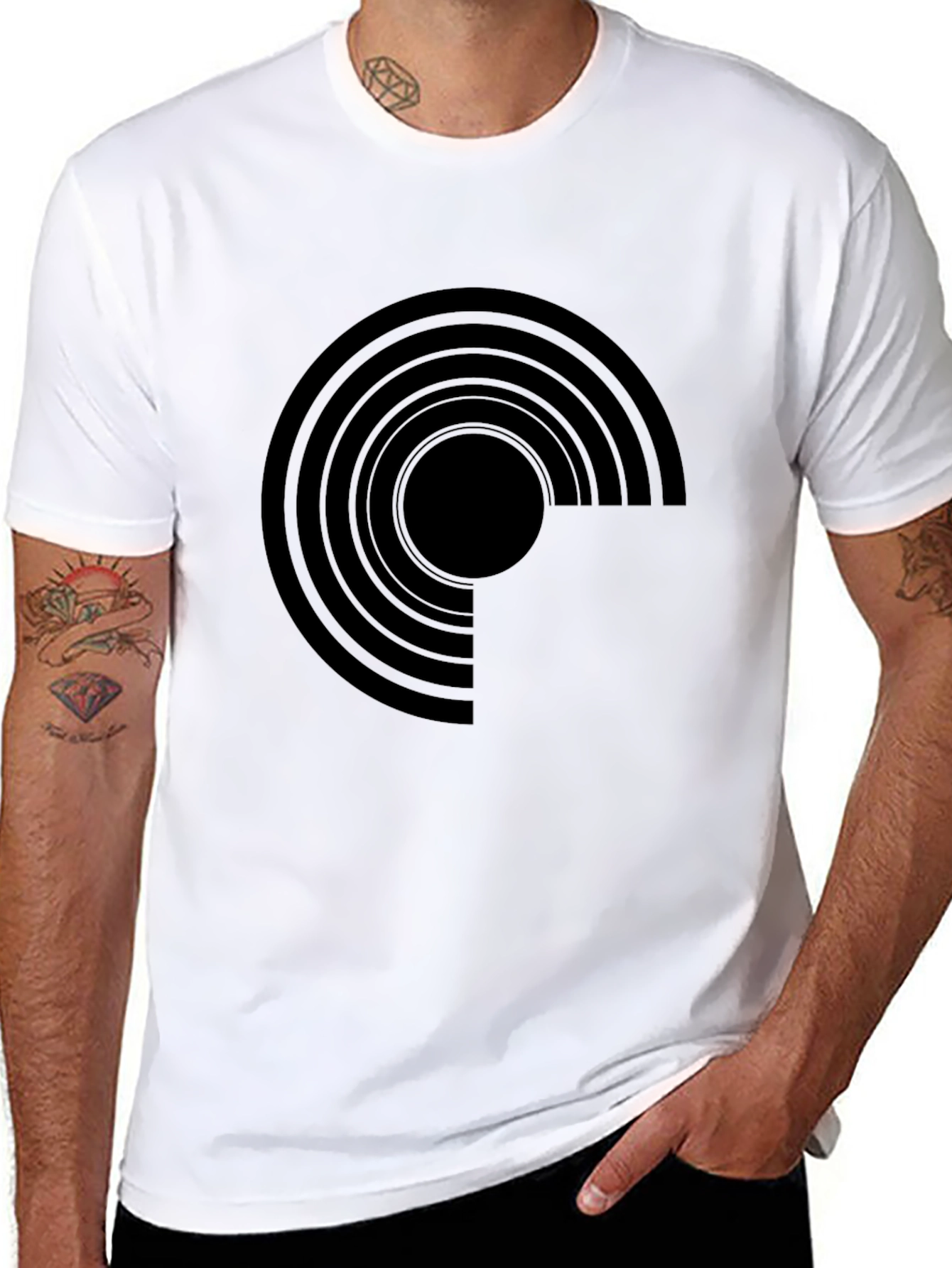 Black Modern Geometric Graphic Tee - Black Cotton Blend view 8