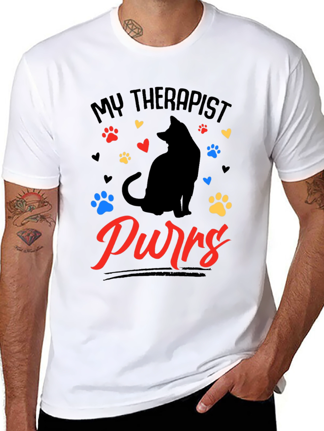 My Therapist Purrs Cat Lover Black T-Shirt - 8