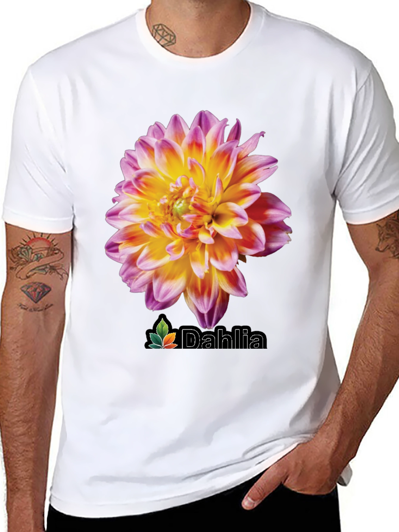 Black Dahlia Flower Graphic Black T-Shirt view 8
