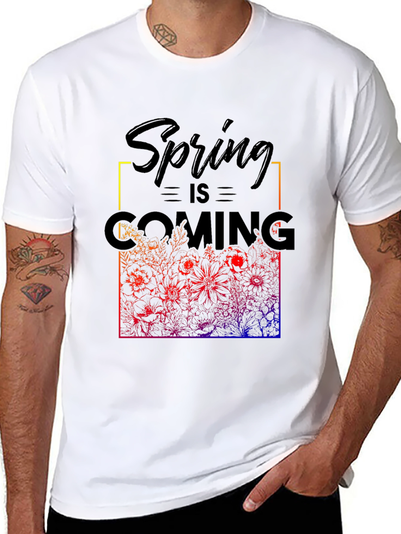 Black Spring is Coming T-Shirt - Floral Design view 8