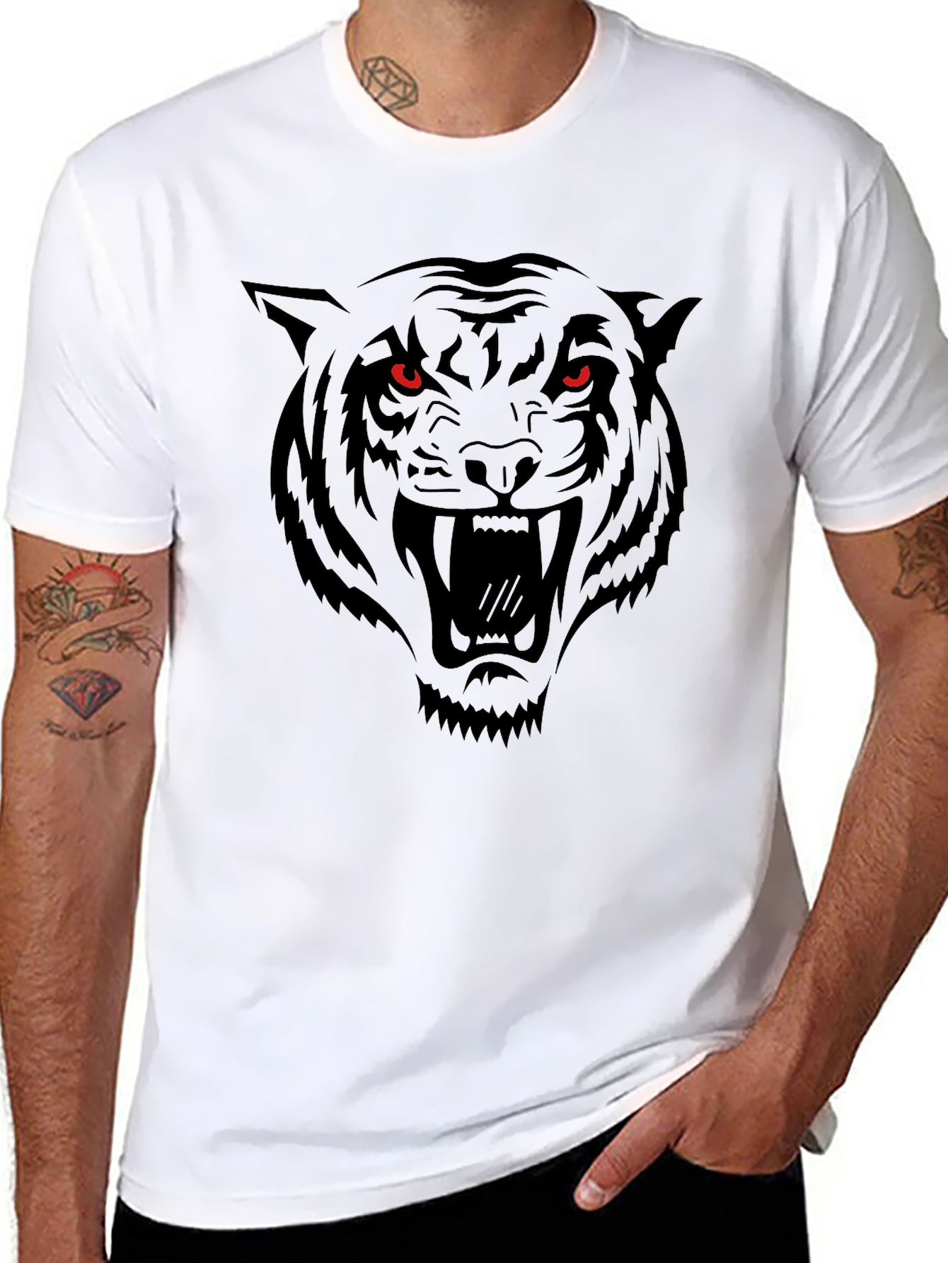 Black Men's Black Tiger Graphic Tee - Fierce Design view 8