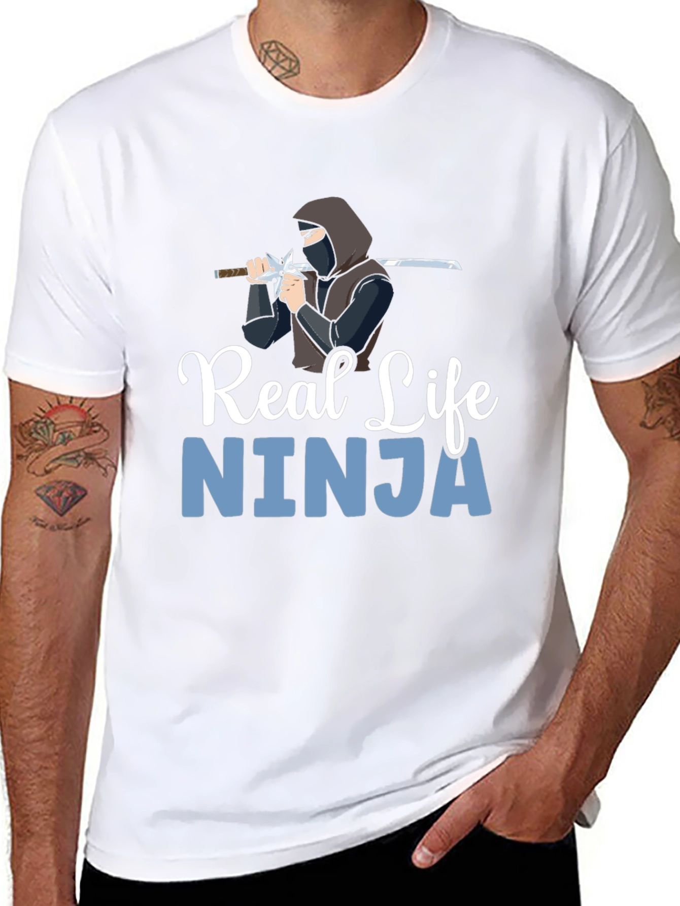 Black Real Life Ninja Graphic T-Shirt - Black Cotton Blend view 8