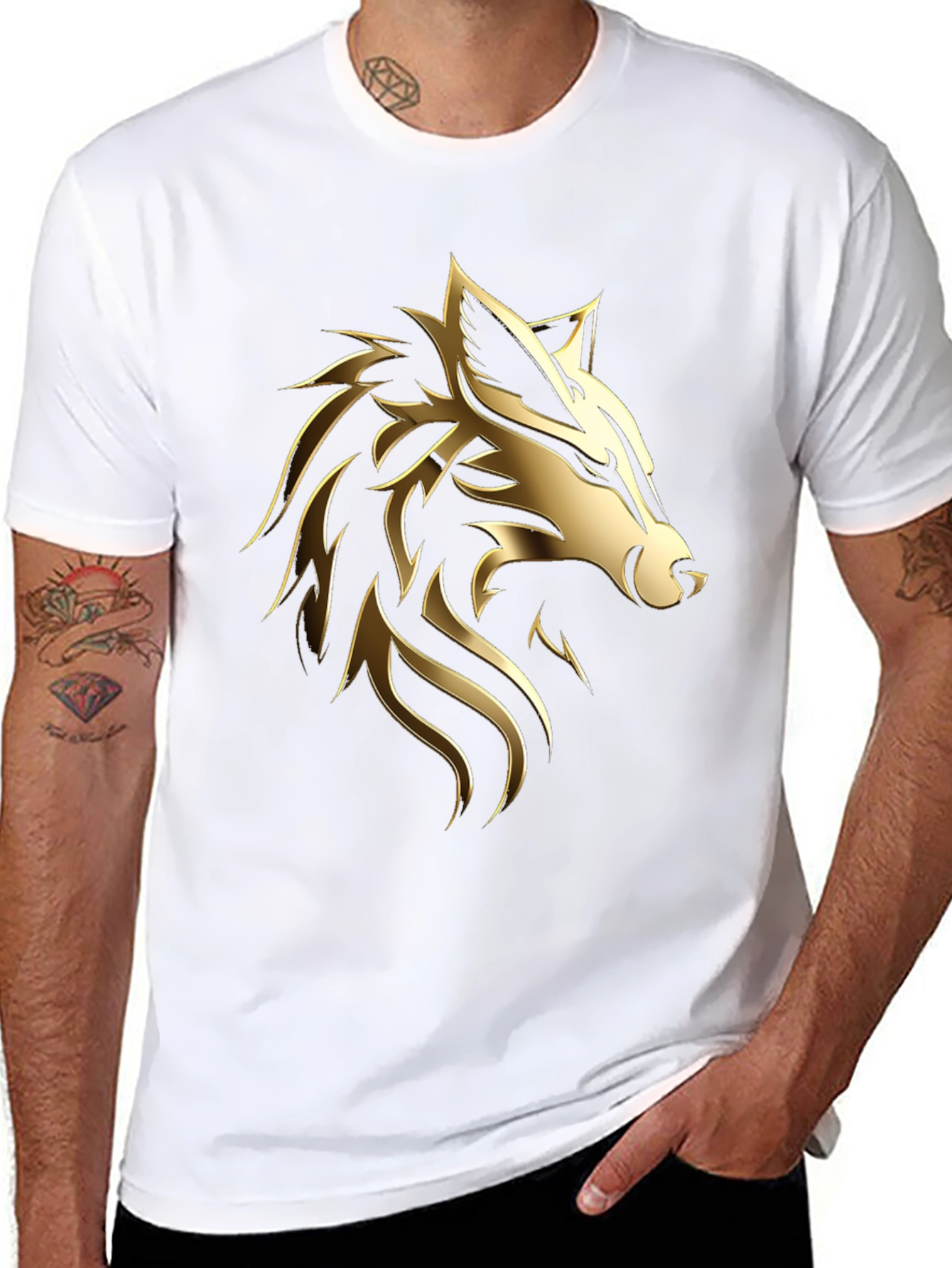 Black Bold Golden Wolf Graphic Black T-Shirt view 8