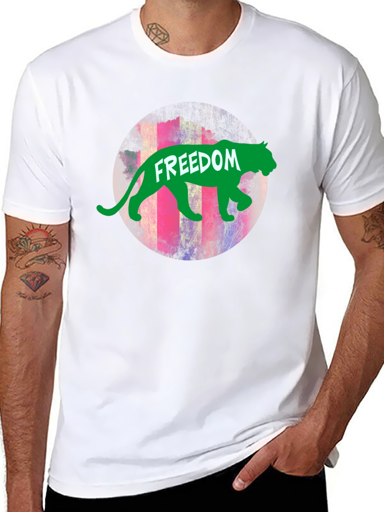 Black Freedom Graphic Tee - Green Panther view 8