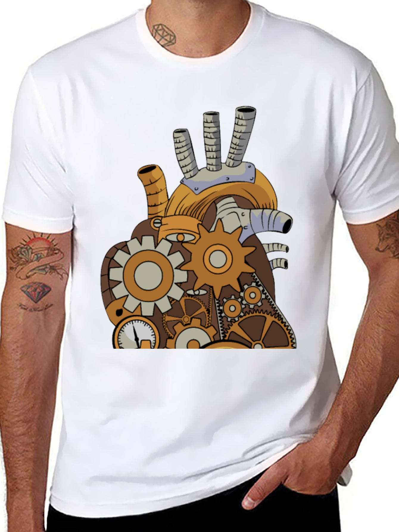Black Steampunk Mechanical Heart Graphic Tee - Black view 8
