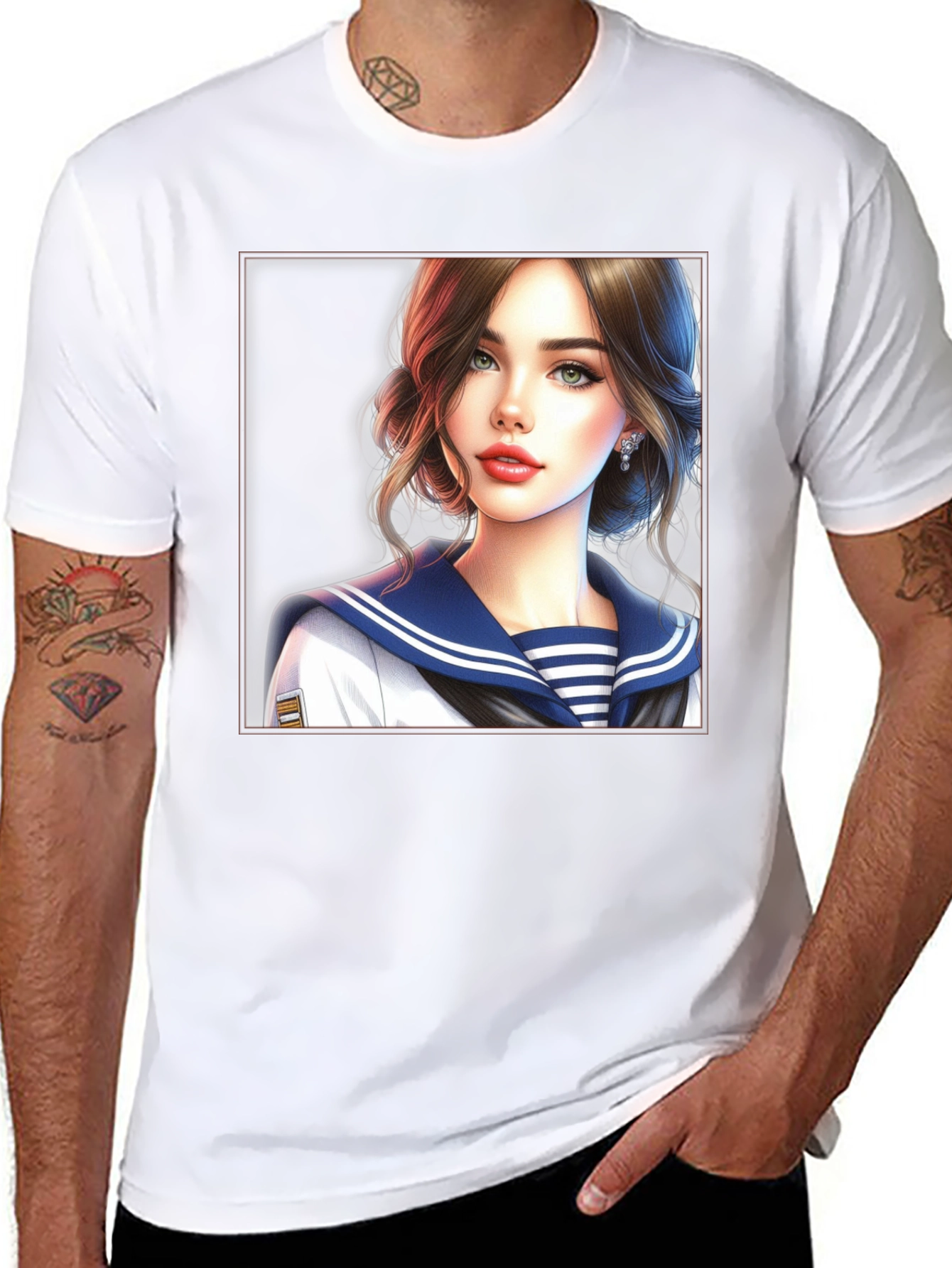 Black Anime Girl Sailor Outfit Black T-Shirt view 8