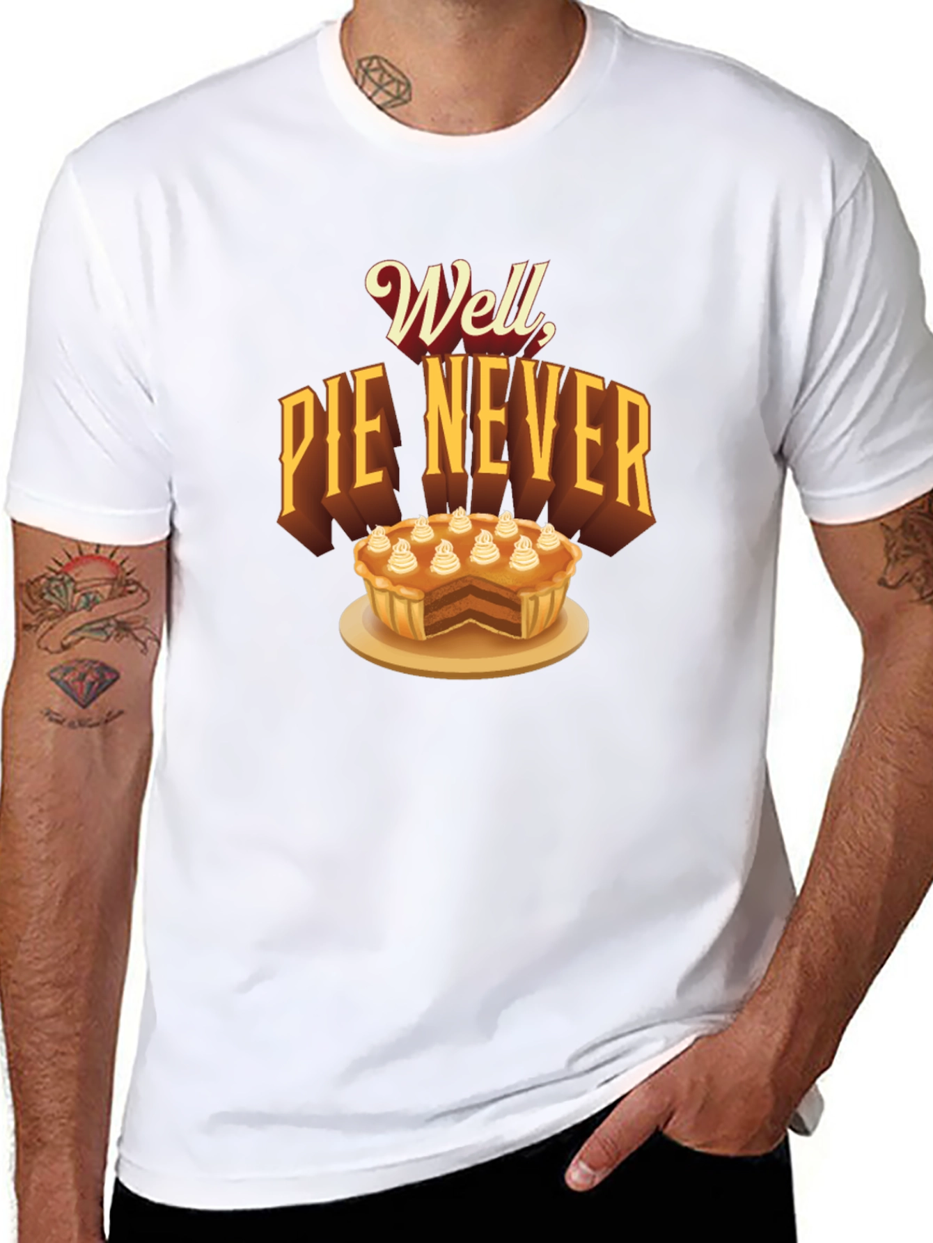 Black Well Pie Never Funny Graphic T-Shirt view 8