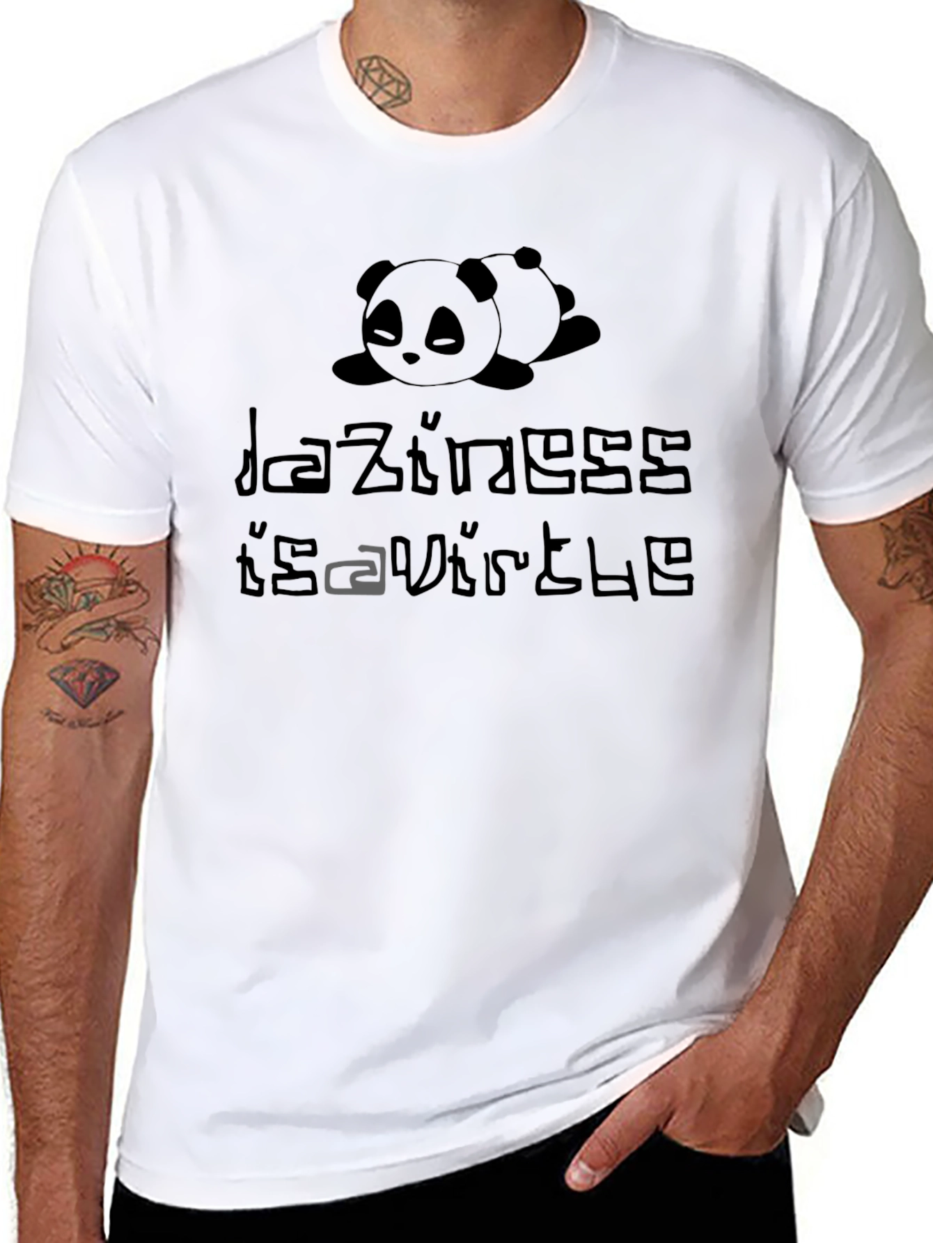 Black Lazy Panda Graphic T-Shirt - "Laziness is a Virtue" view 8