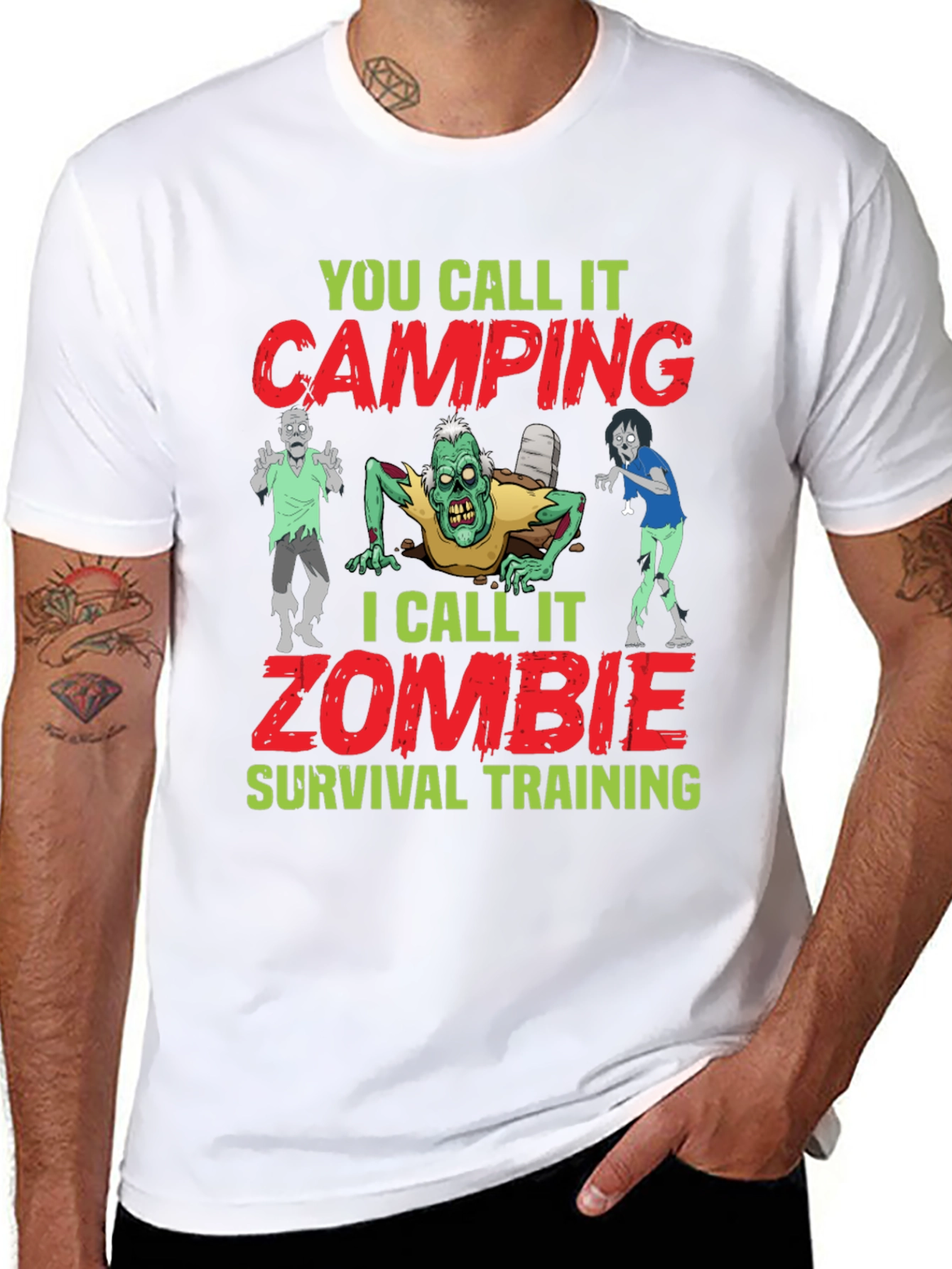 Black Zombie Survival Training T-Shirt Camping Joke view 8