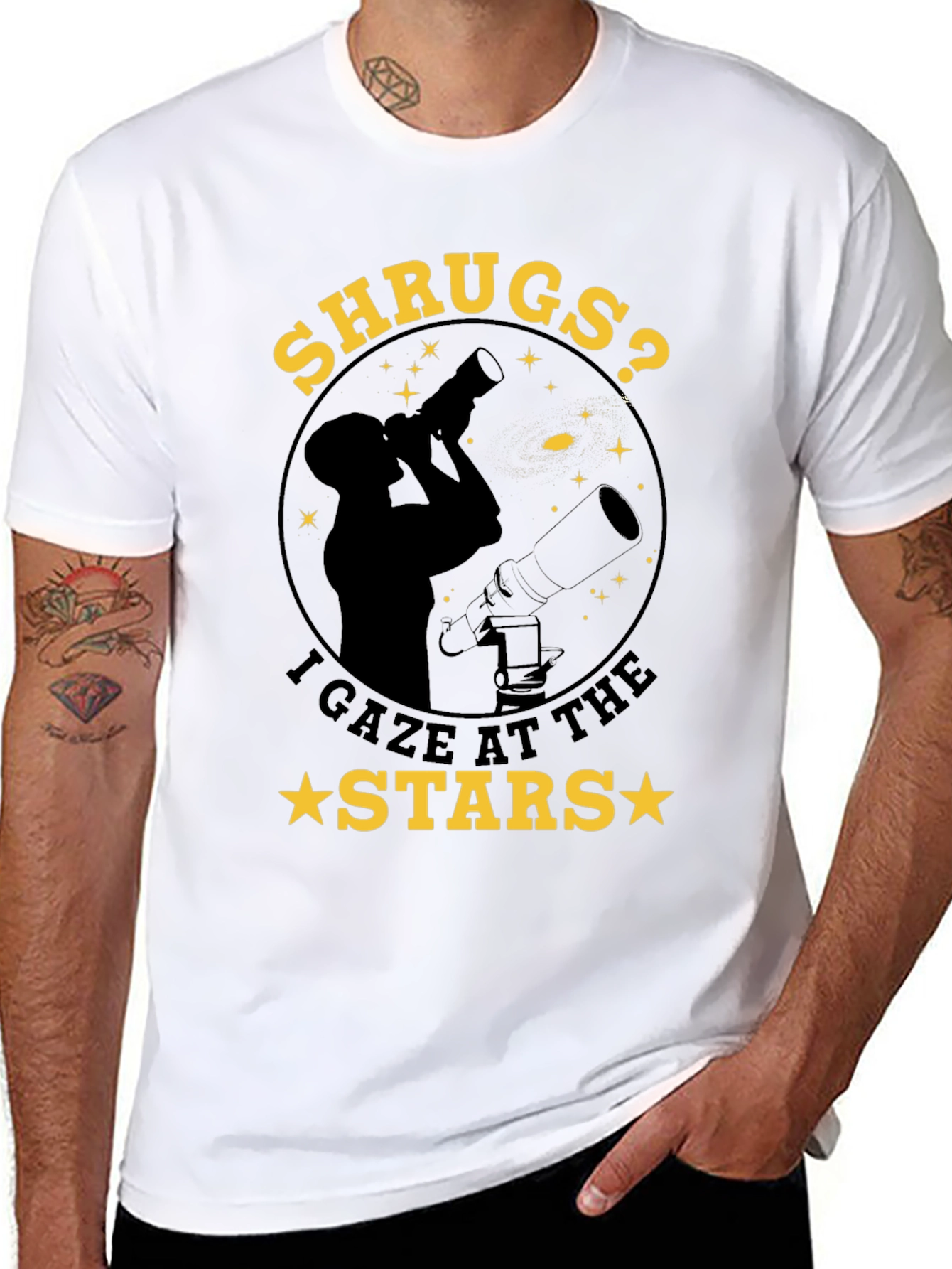 Black Shrugs? I Gaze at the Stars T-Shirt - Astronomy Tee view 8