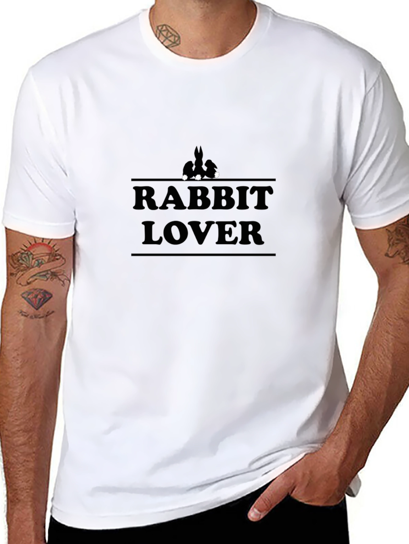 Black Rabbit Lover Graphic Tee - Black Cotton T-Shirt view 8