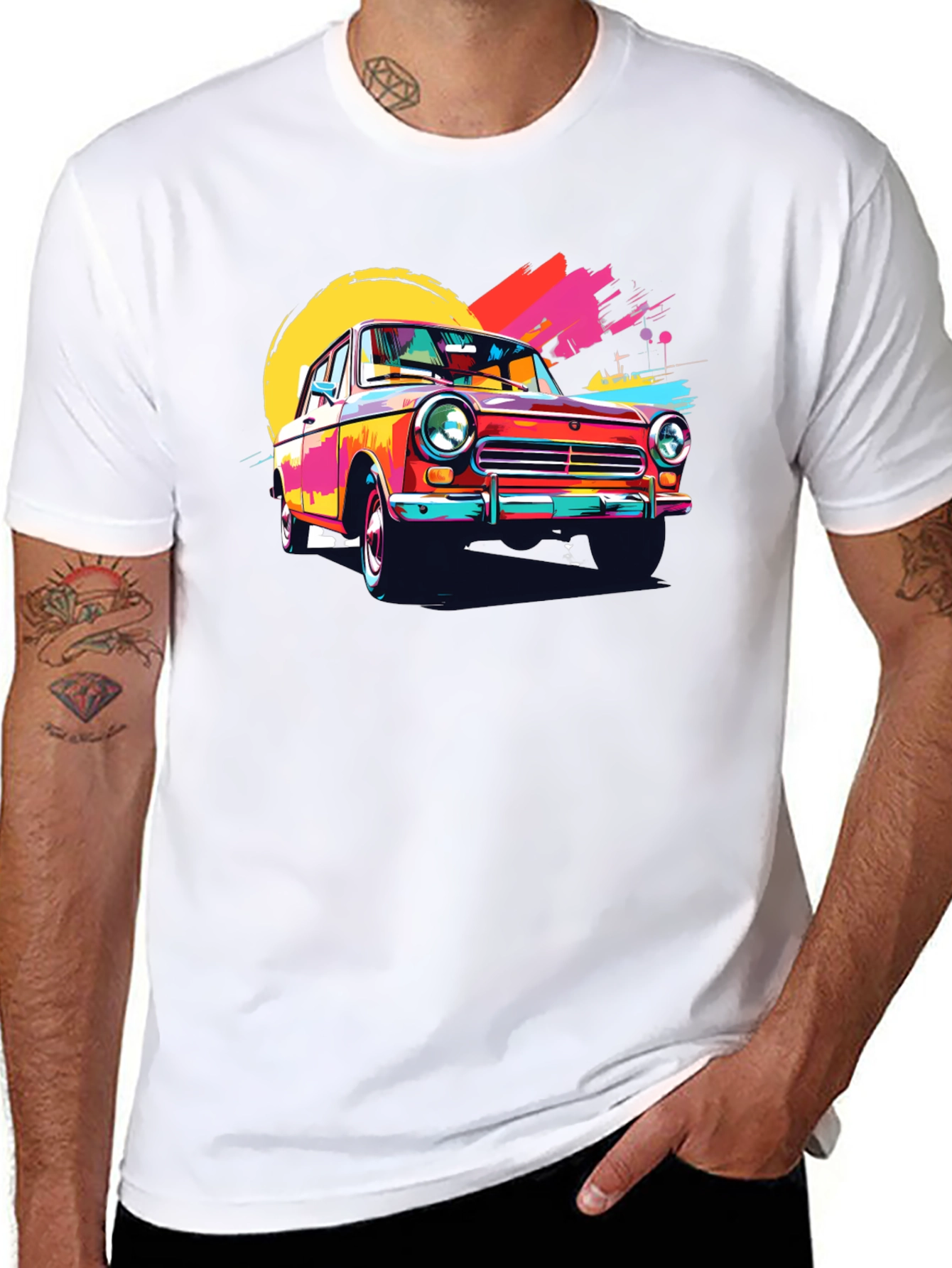 Retro Car Graphic Tee - Vintage Style Black T-Shirt - 8
