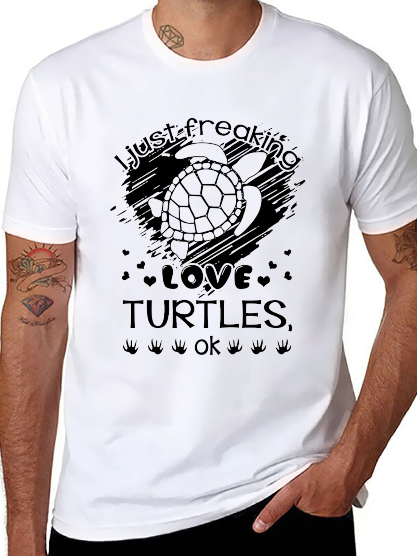Black I Just Freaking Love Turtles Black Graphic T-Shirt view 8