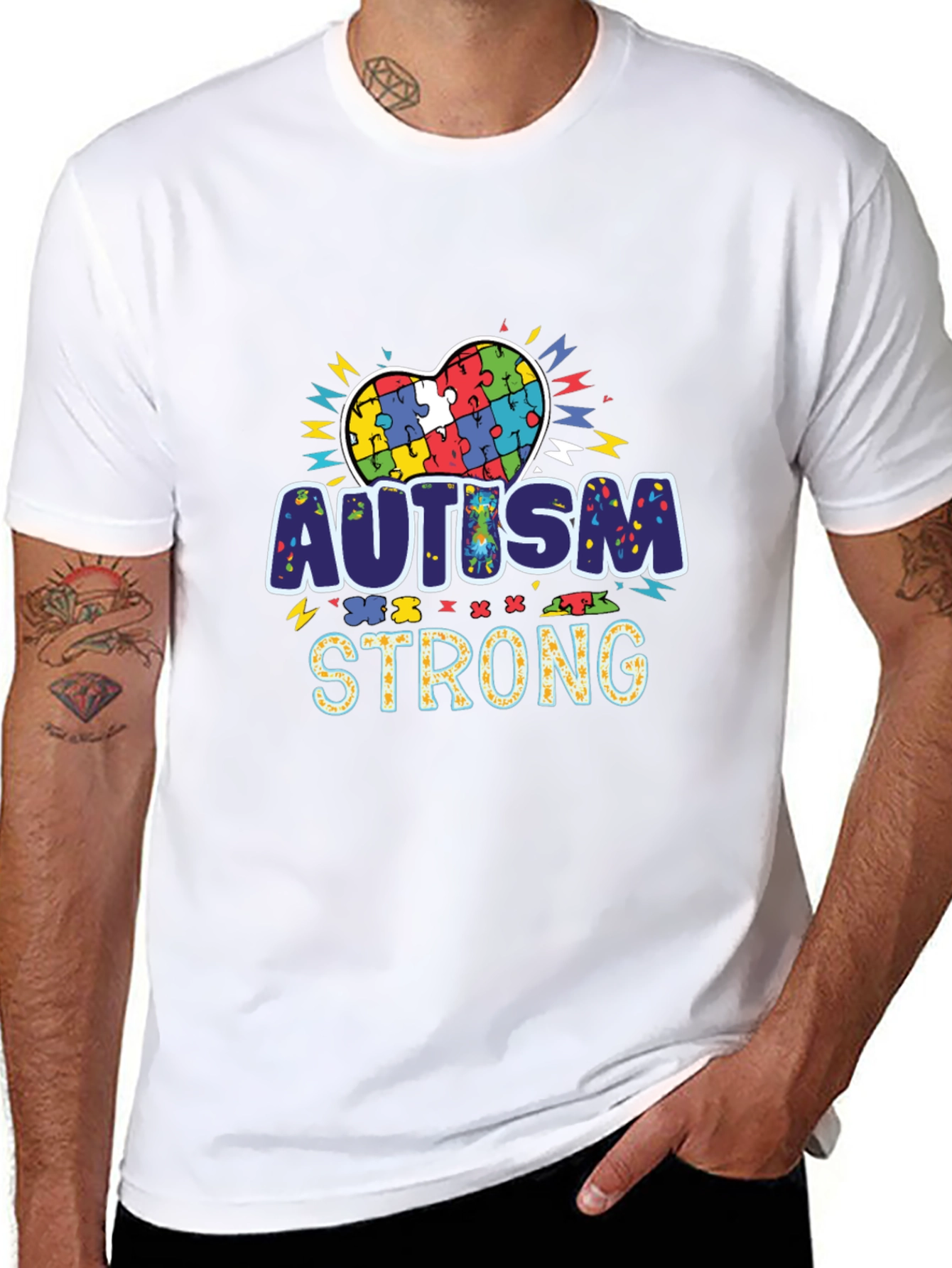 Autism Strong Puzzle Heart Black T-Shirt - 8