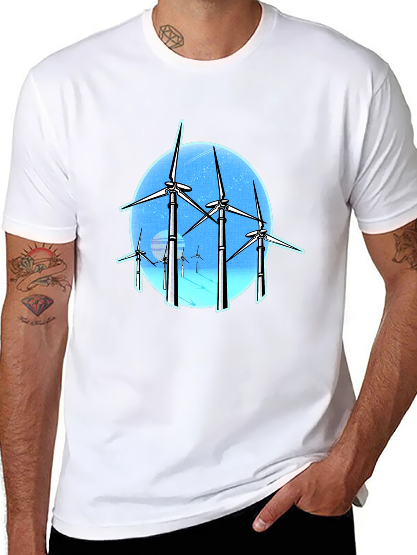 Black Wind Turbine Graphic Tee - Black Cotton Blend view 8