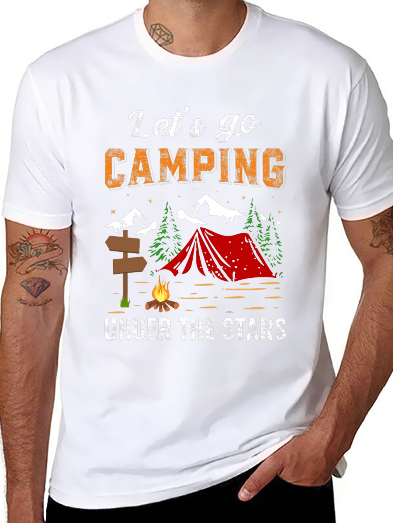 Black Let's Go Camping Under the Stars Black T-Shirt view 8