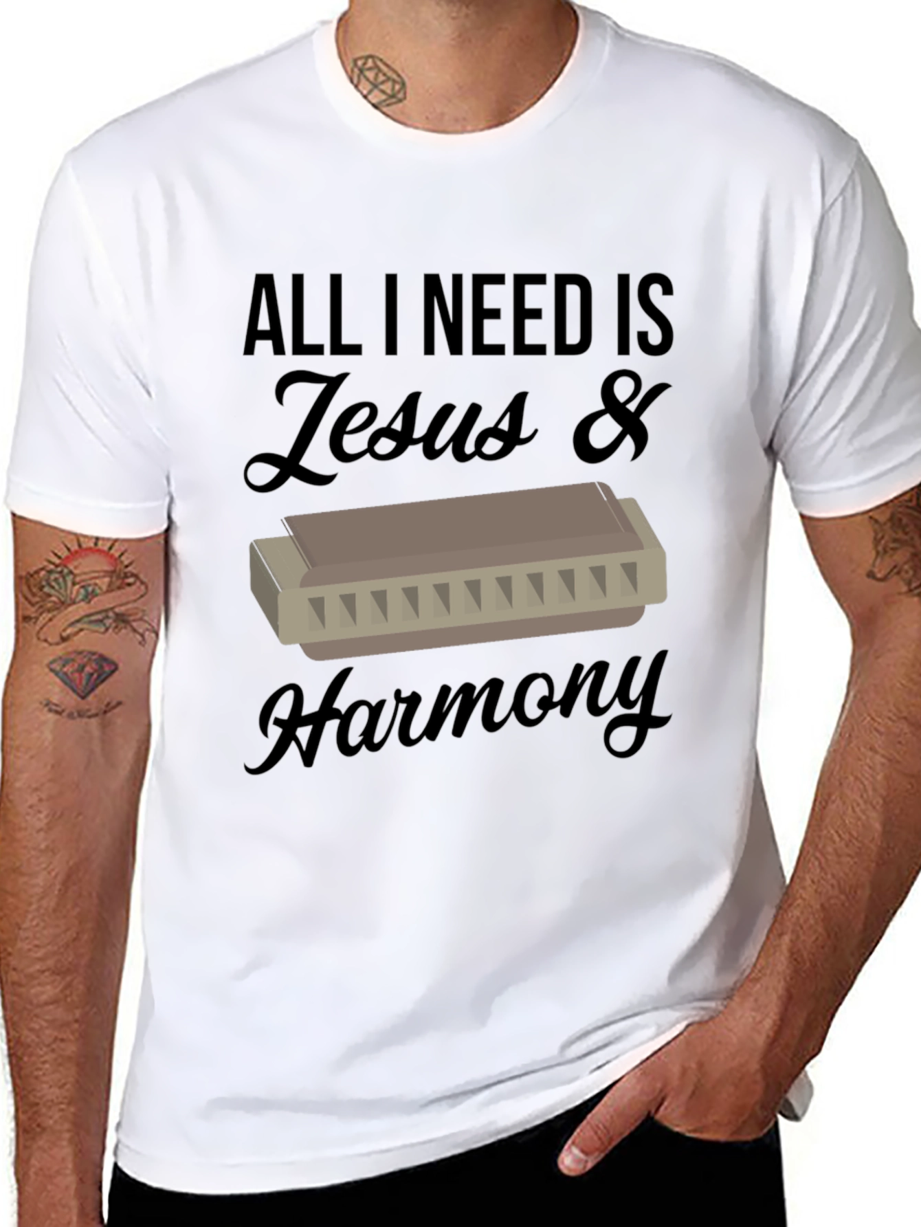 Black Jesus & Harmony T-Shirt - Music Lover Tee view 8