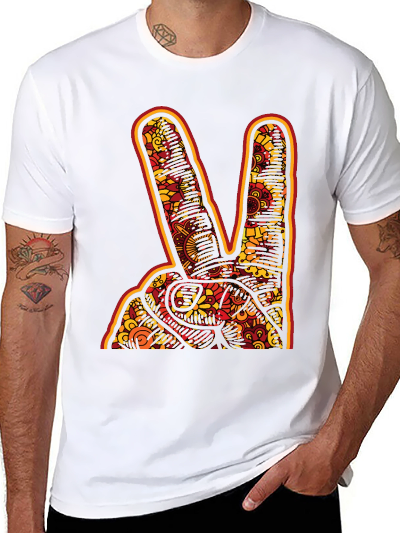 Black Peace Sign Graphic Tee - Bold Patterned Hand view 8