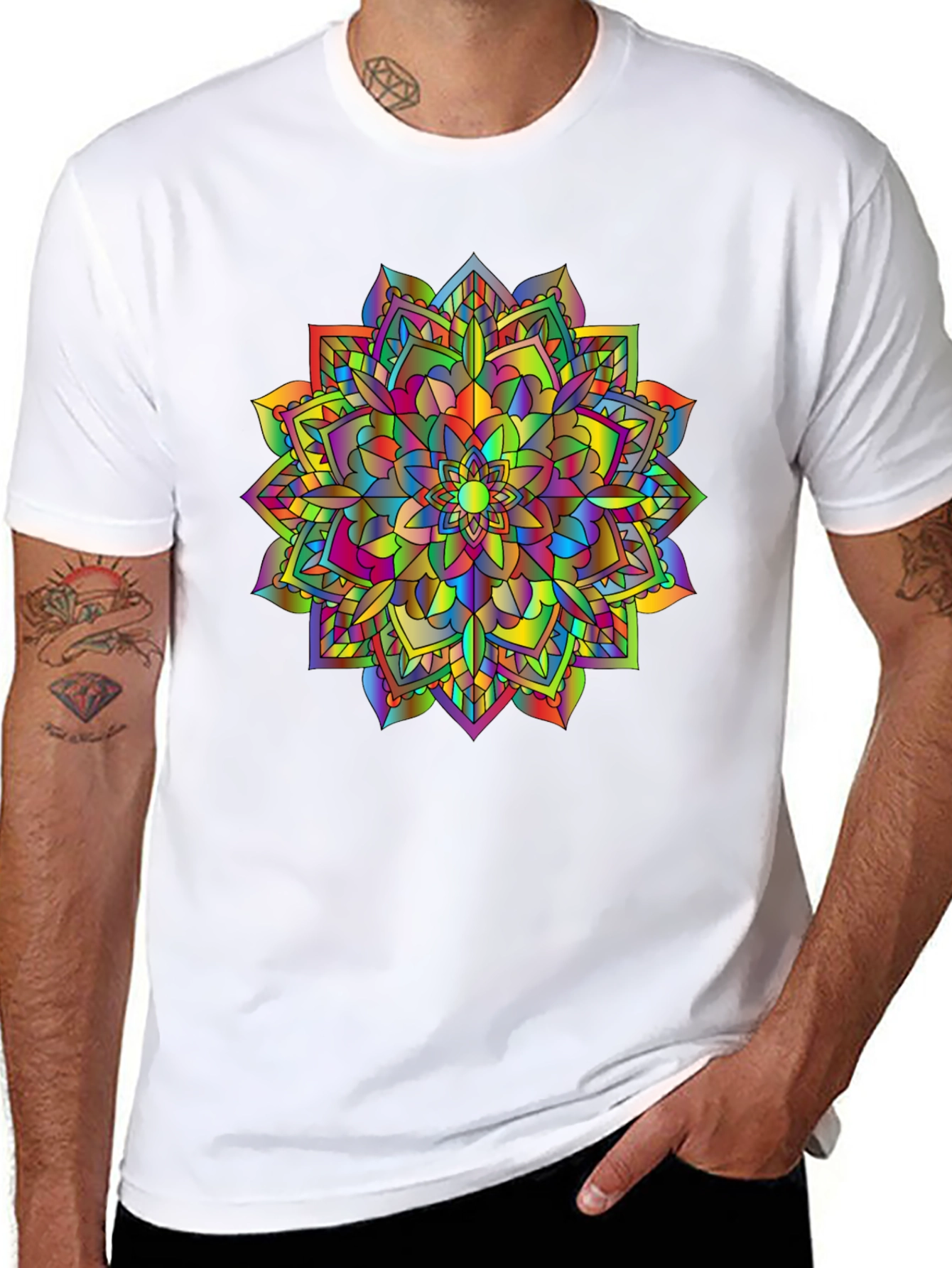 Black Rainbow Mandala T-Shirt - Vibrant Graphic Tee view 8
