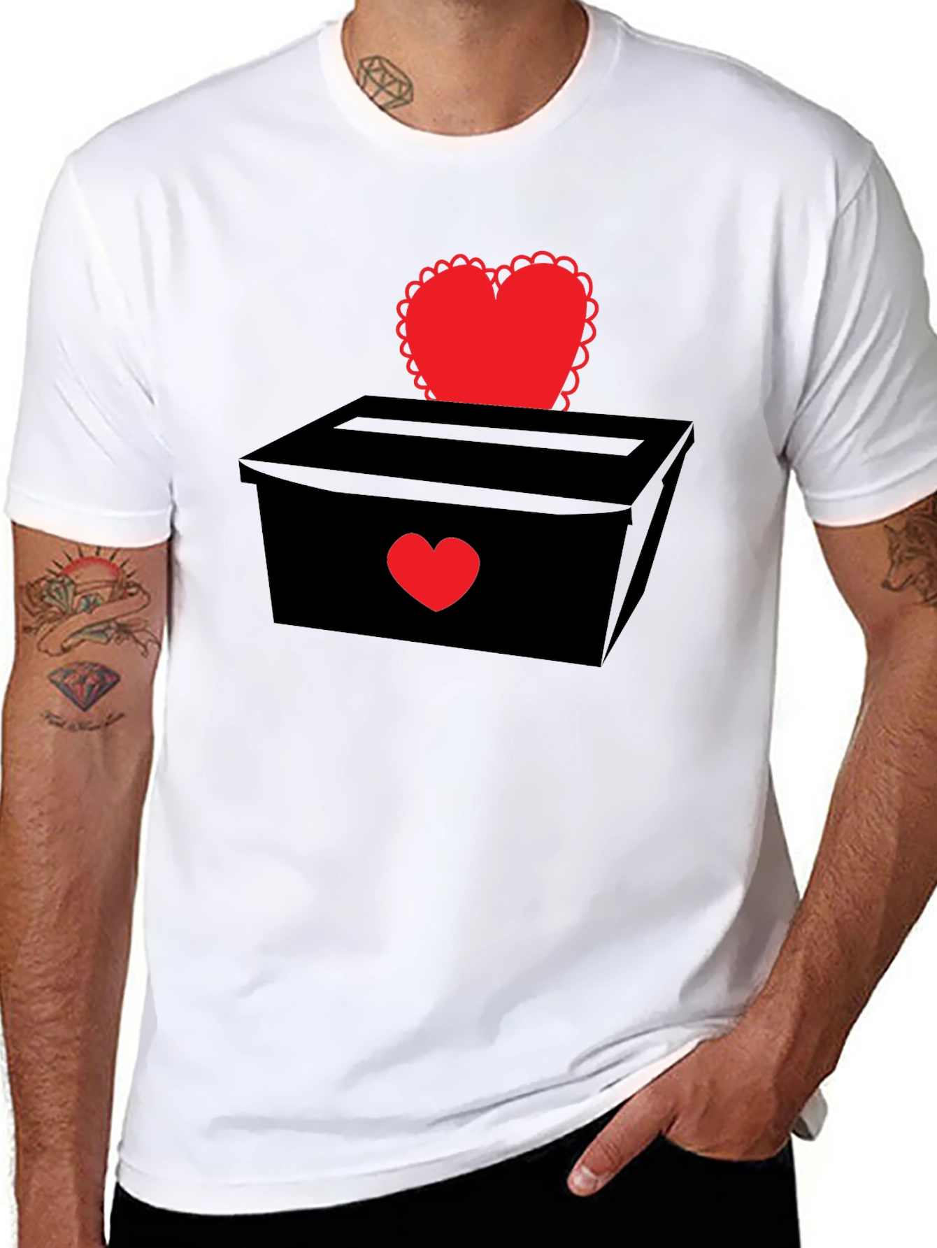 Black Heart Box Graphic T-Shirt - Romantic Valentine's Day Tee view 8