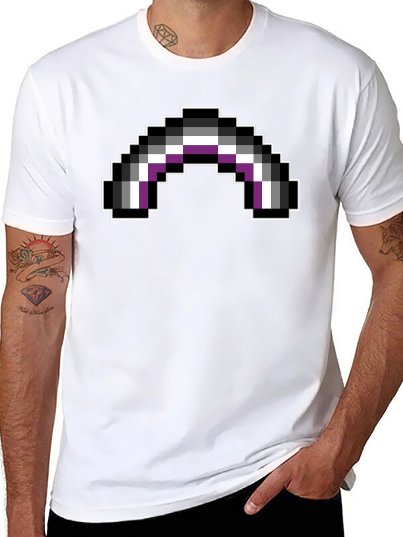Black Asexual Pride Flag Pixel Art Black T-Shirt view 8