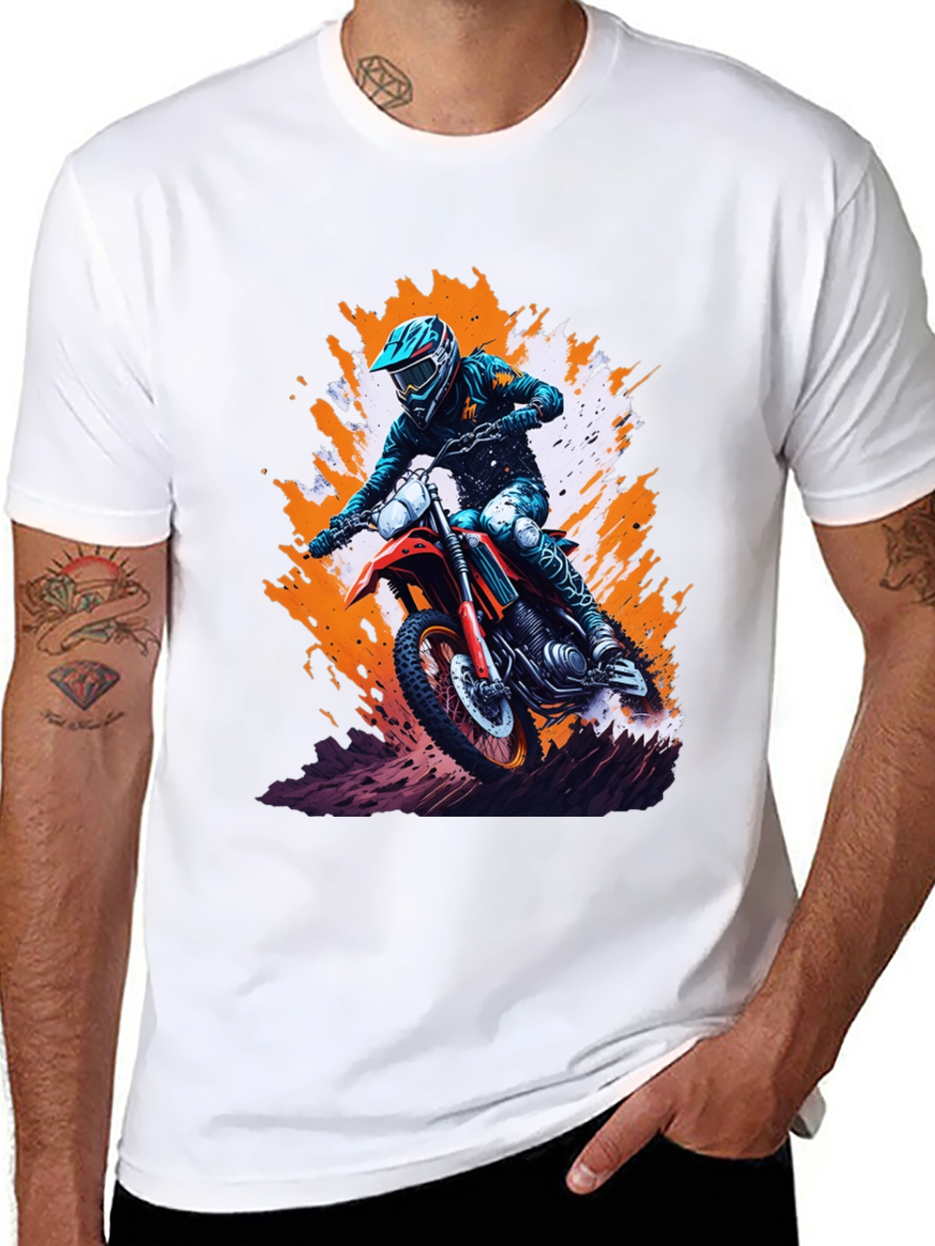 Black Motocross Rider Graphic Tee - Black Cotton Blend Shirt view 8