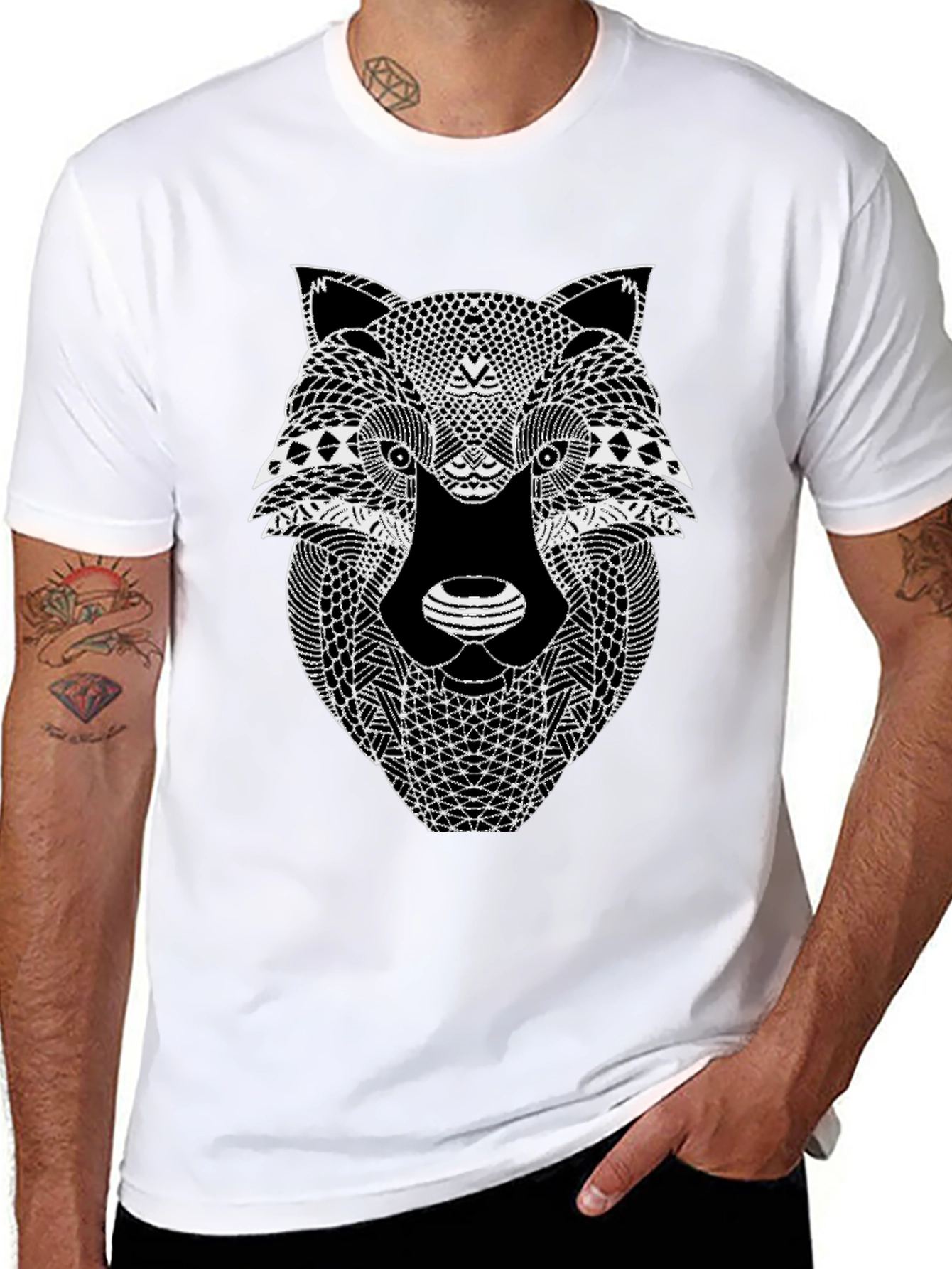 Black Wolf Graphic Print Men's Black T-Shirt view 8