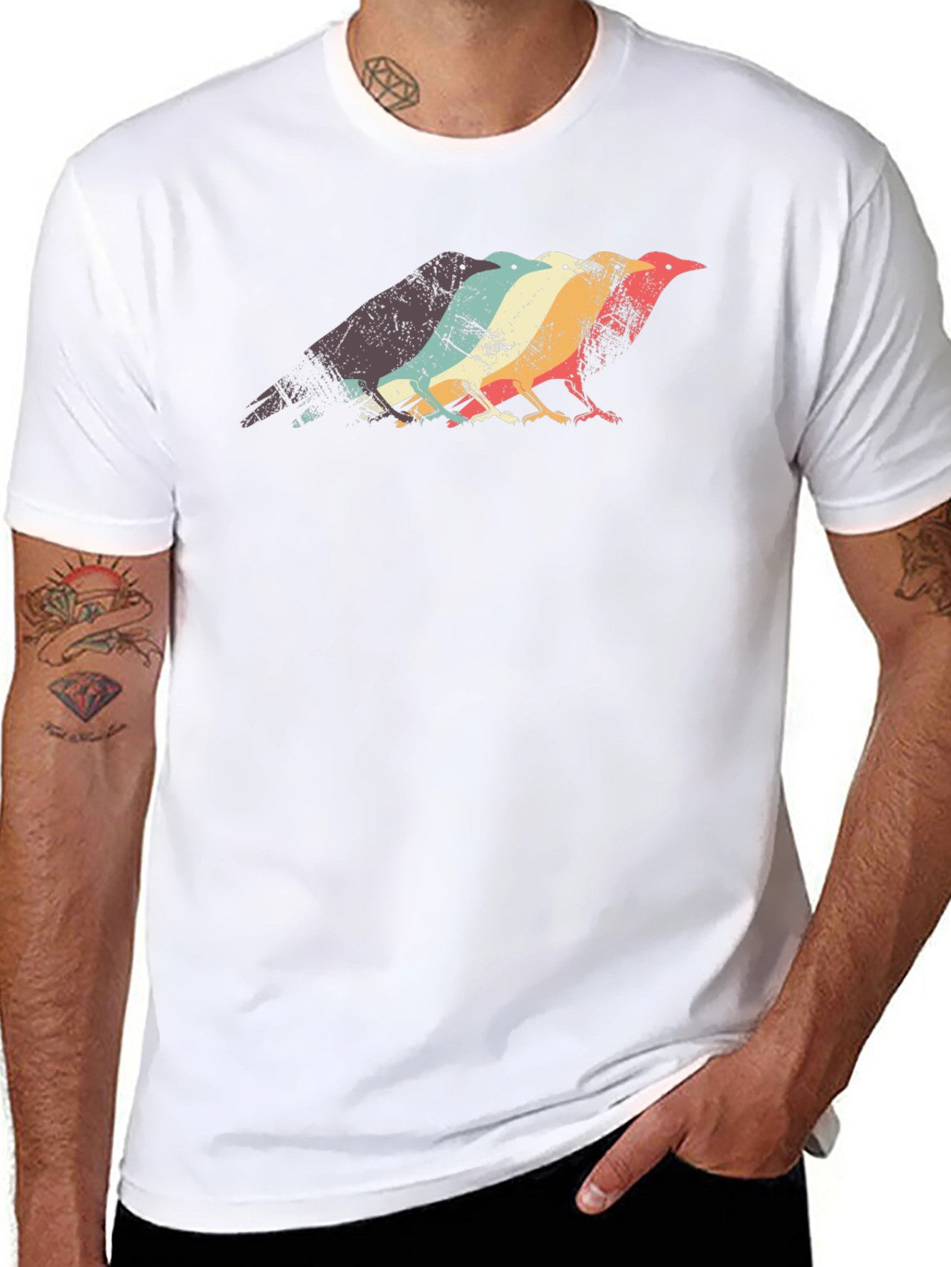 Black Retro Crow T-Shirt - Vintage Bird Graphic Tee view 8