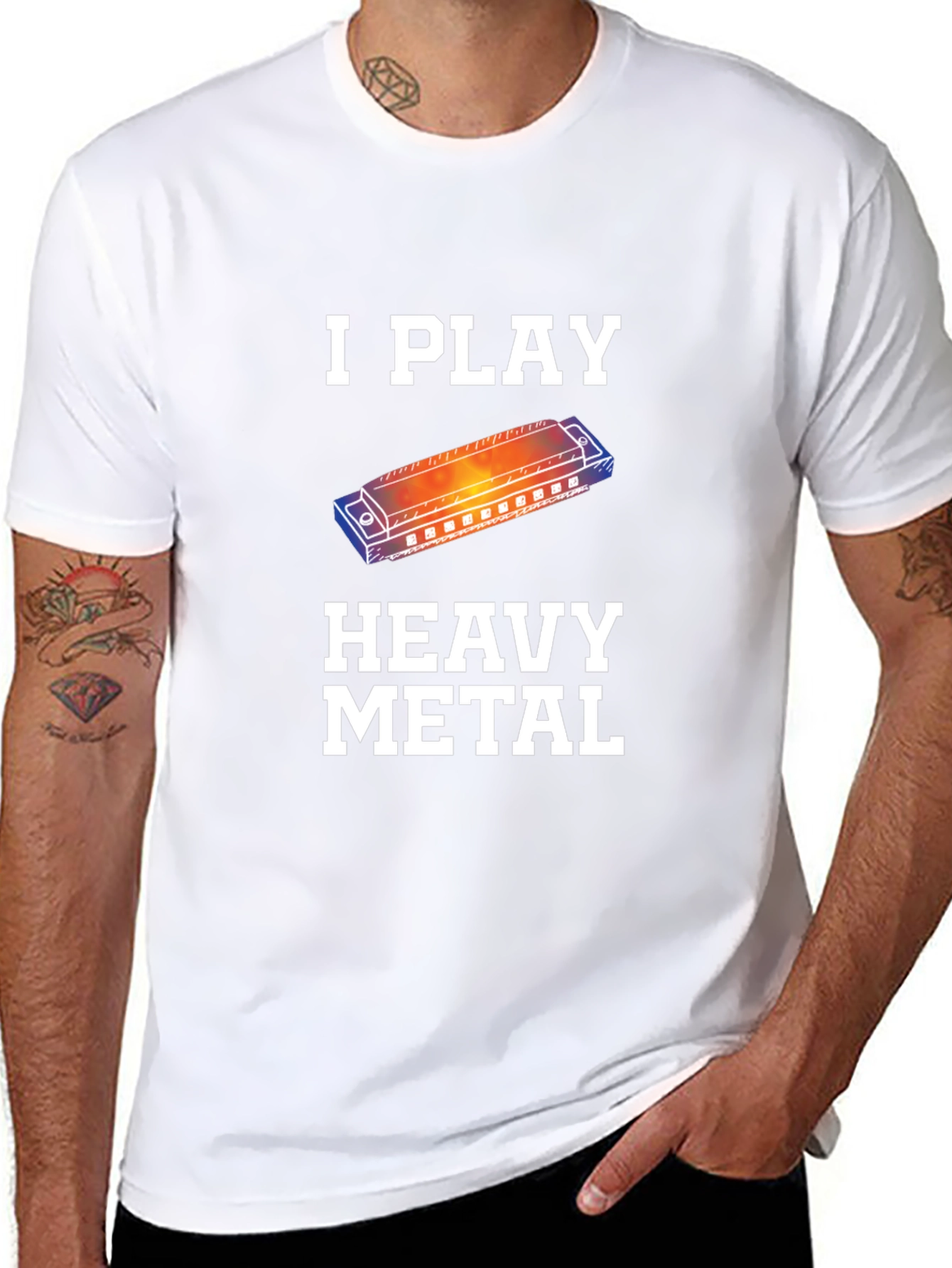 Black I Play Heavy Metal Harmonica T-Shirt view 8