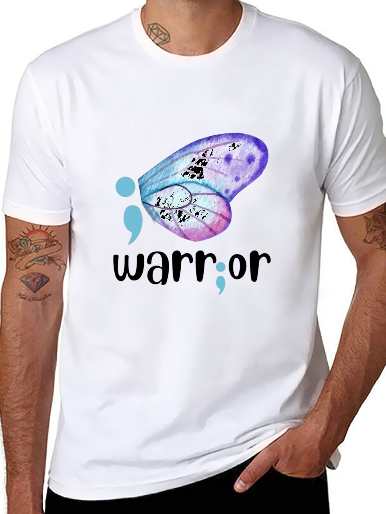 Black Semicolon Butterfly Warrior Graphic Tee view 8