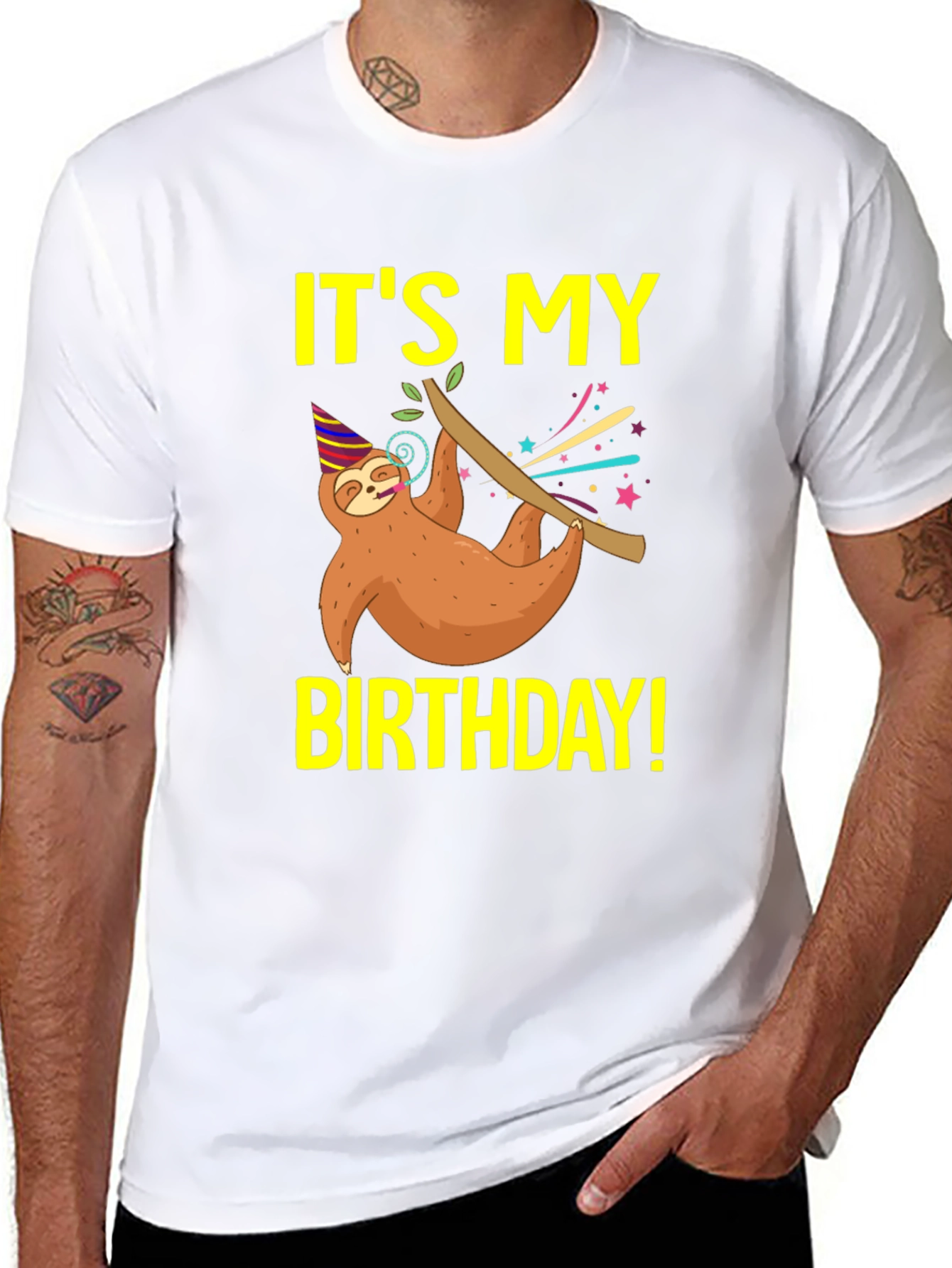 Black It's My Birthday Sloth T-Shirt - Fun Birthday Gift view 8