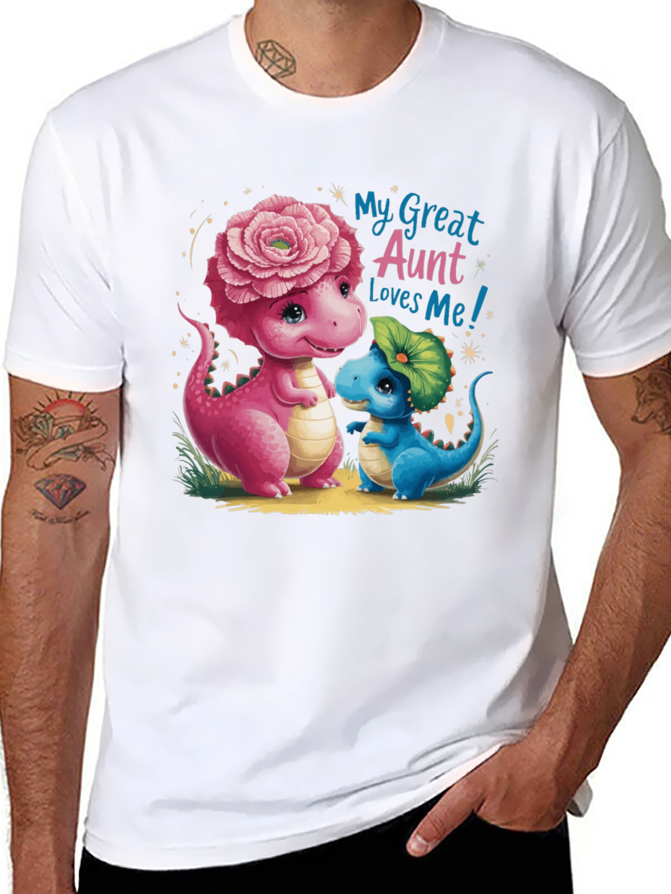 Black Cute Dinosaur 'My Great Aunt Loves Me' Black T-Shirt view 8