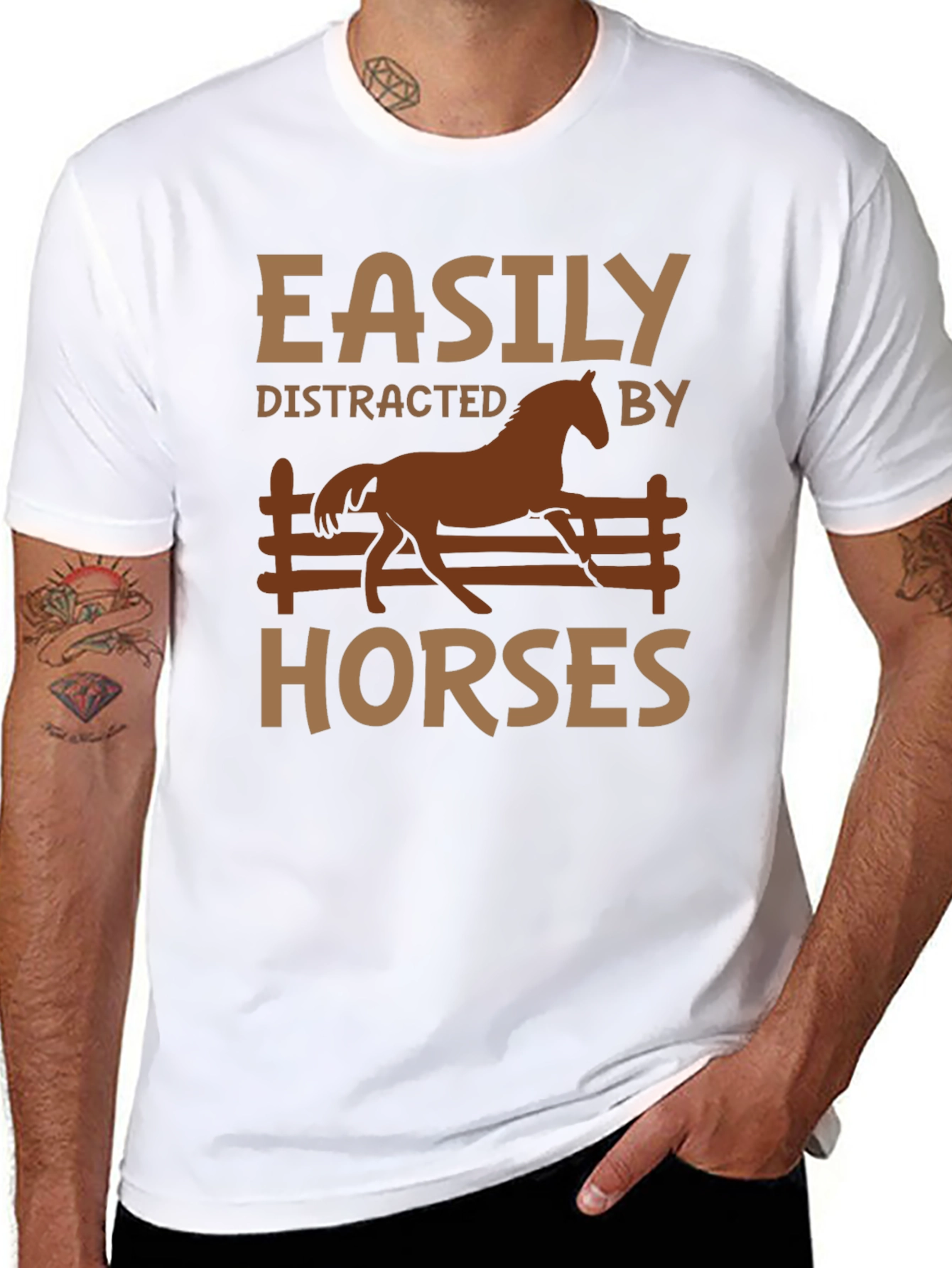 Black Easily Distracted By Horses Graphic T-Shirt view 8