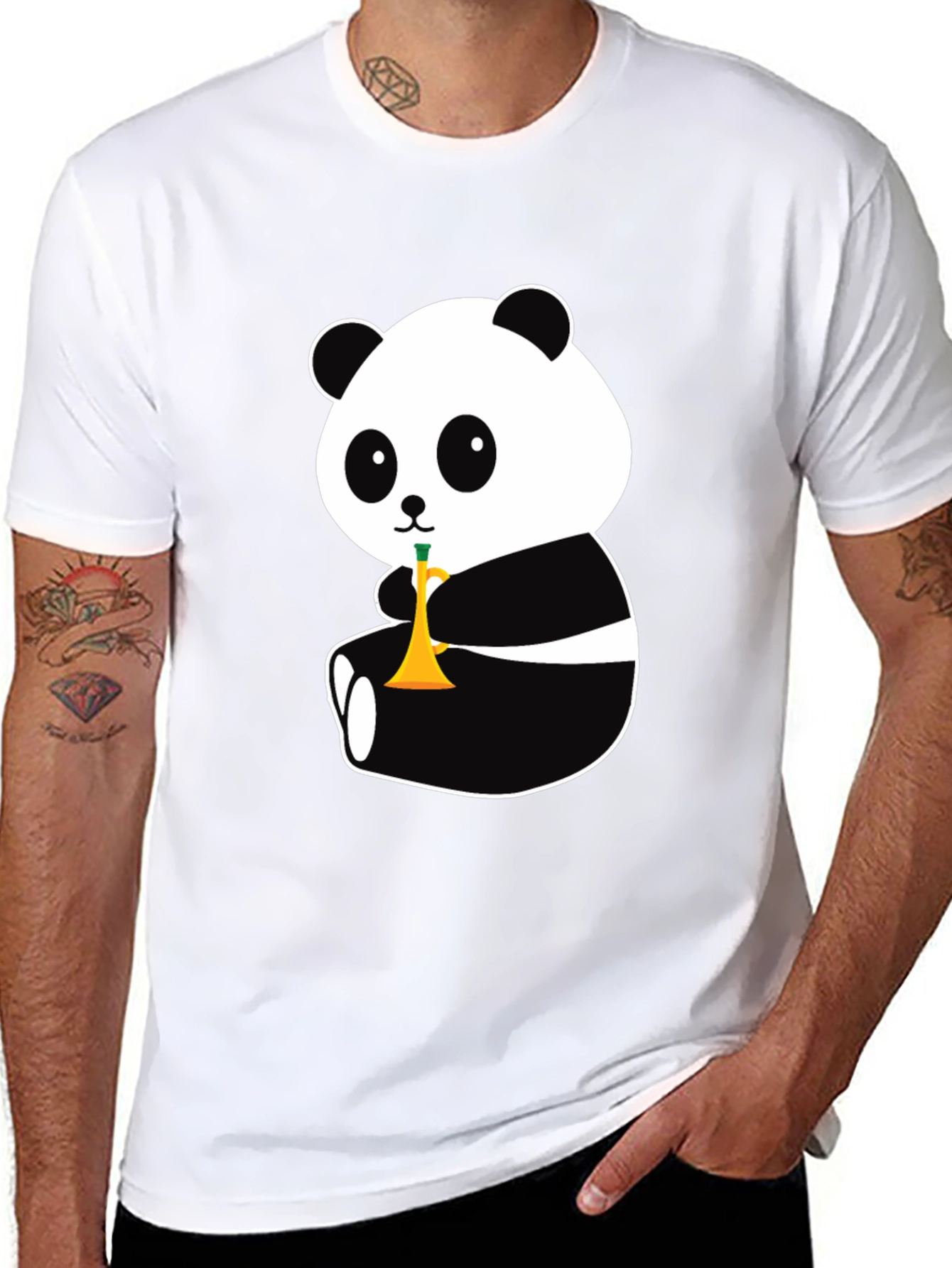 Black Panda Trumpet Black T-Shirt - Cute Cartoon Design view 8