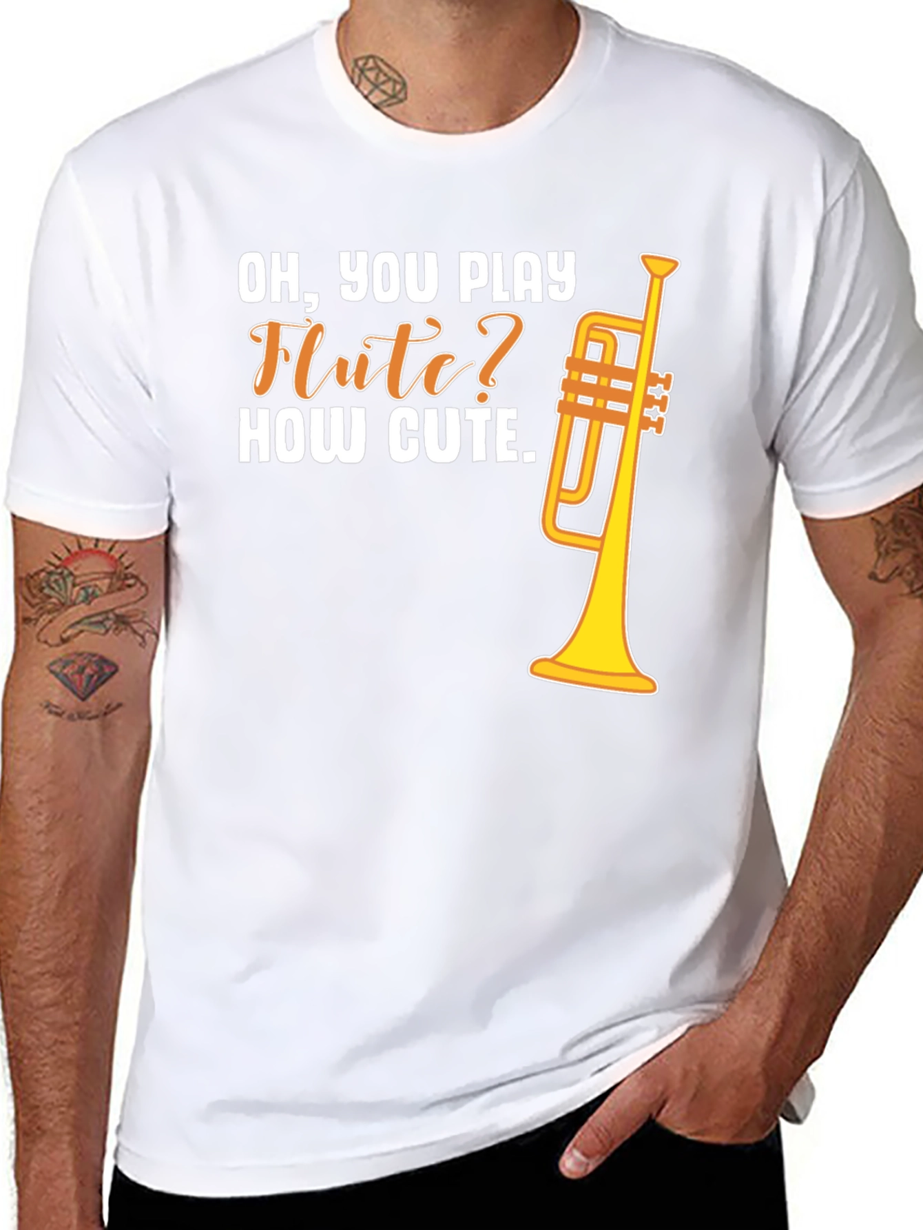 Black Funny Trumpet T-Shirt - "Oh, You Play Flute?" view 8