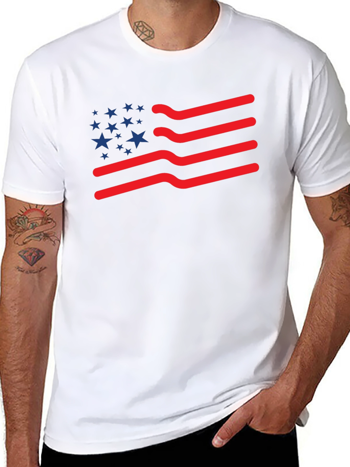 Black American Flag T-Shirt: Patriotic Wavy Stripes and Stars Tee view 8