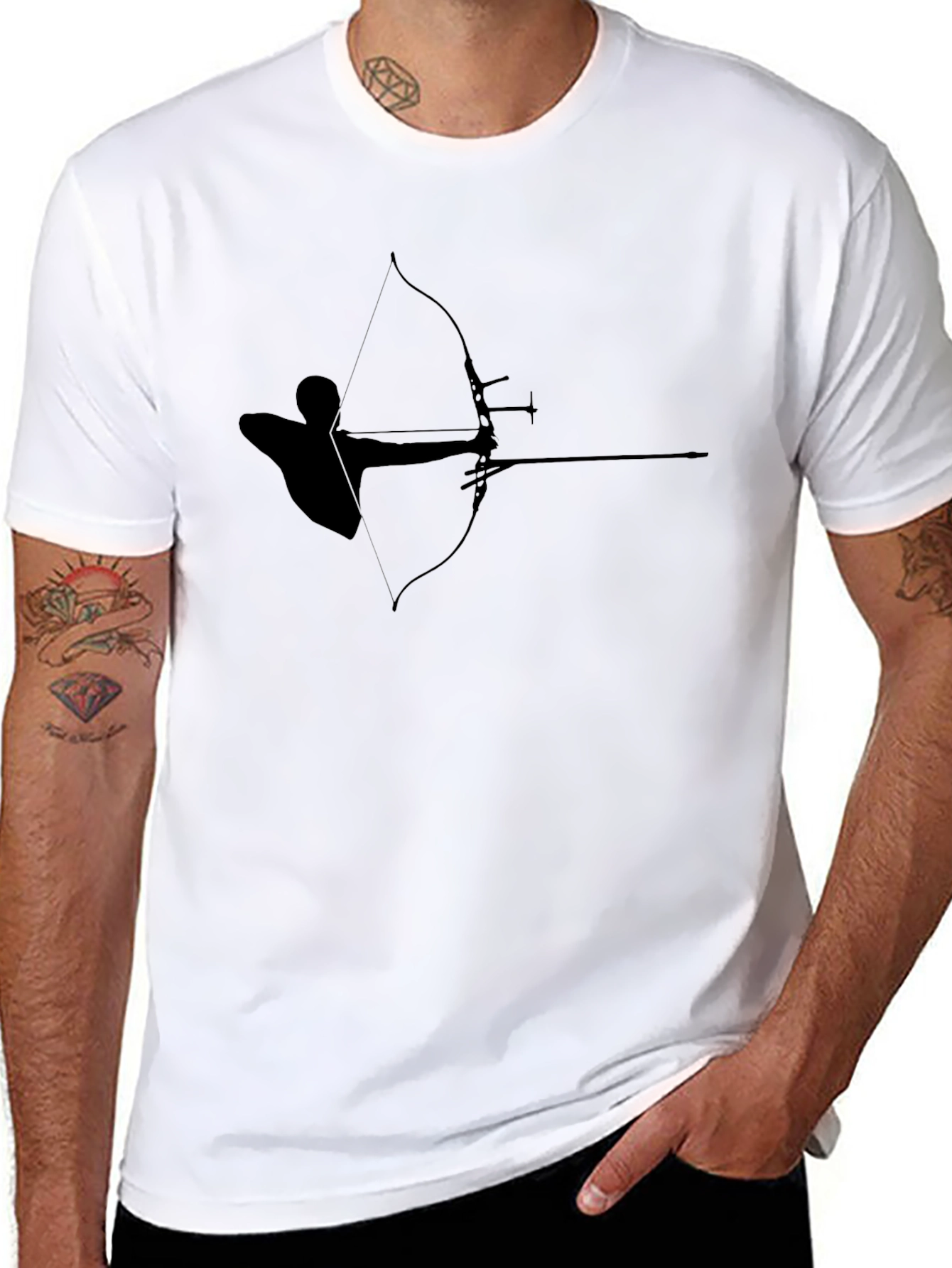 Black Archery Silhouette Graphic Tee - Black Cotton T-Shirt view 8