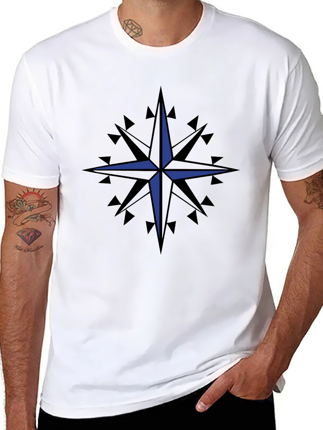 Black Compass Rose Graphic T-Shirt - Classic Nautical Style view 8