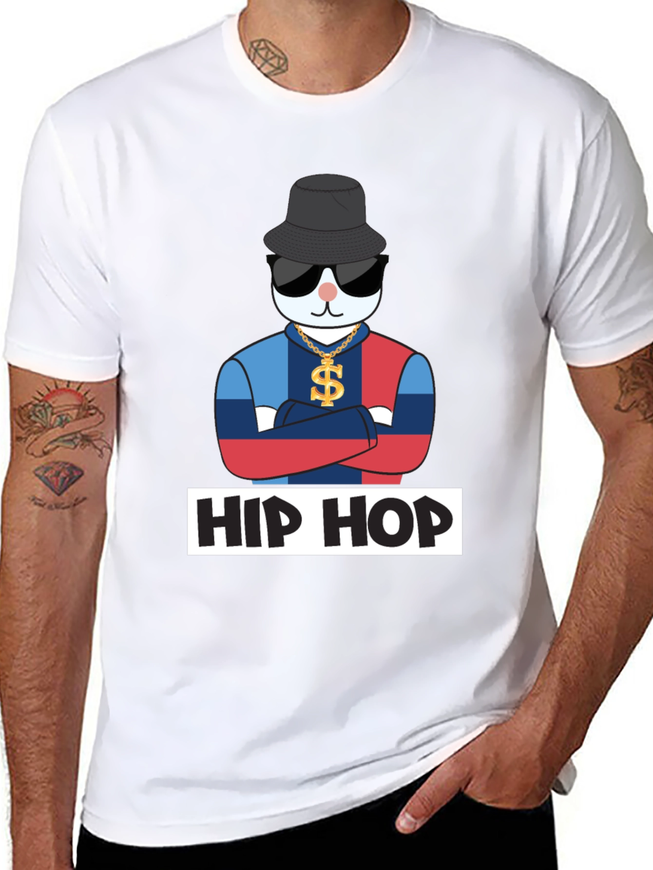 Black Hip Hop Cat T-Shirt, Fun Design view 8