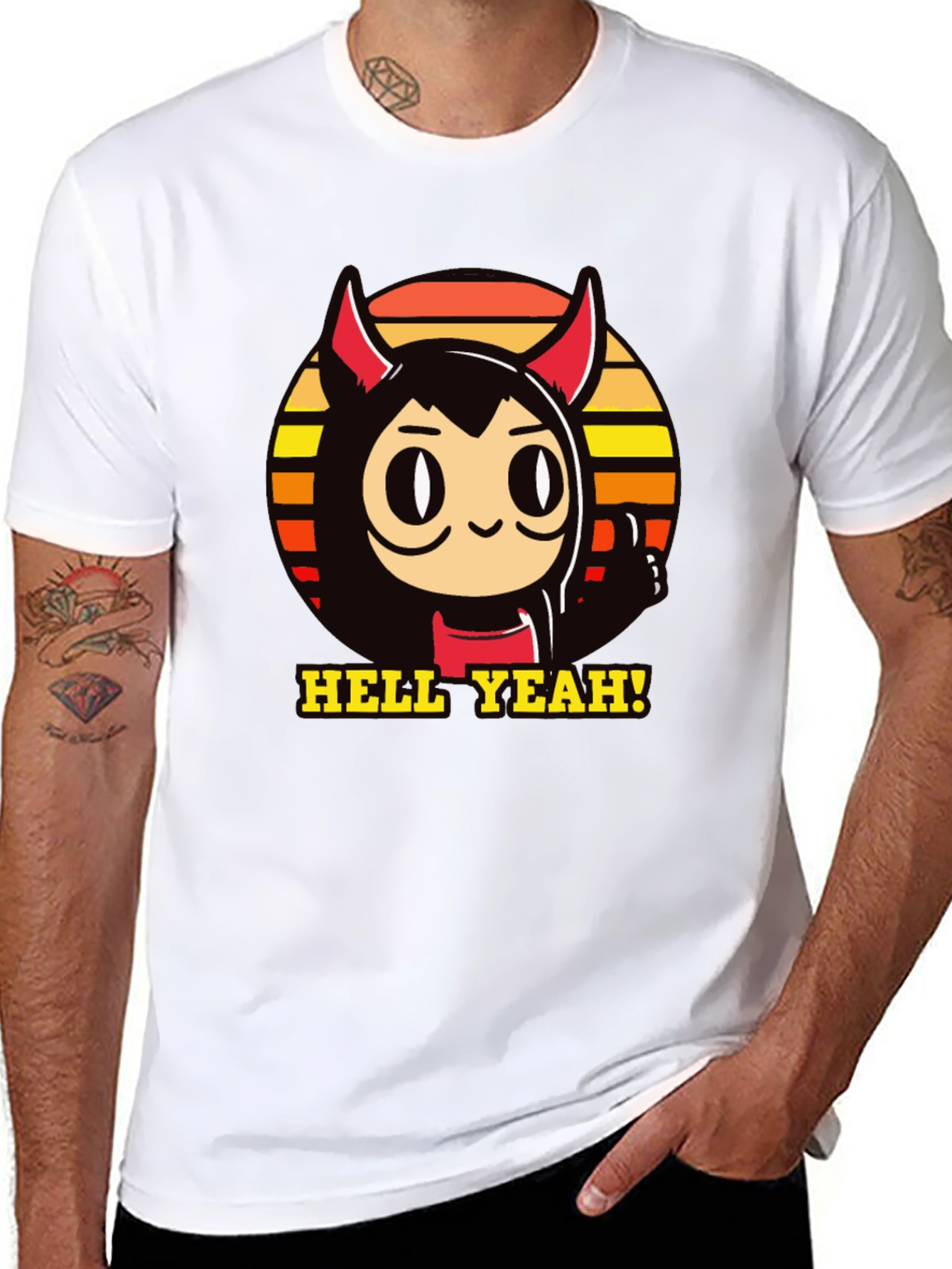 Black Hell Yeah Devil Cartoon Graphic Tee view 8