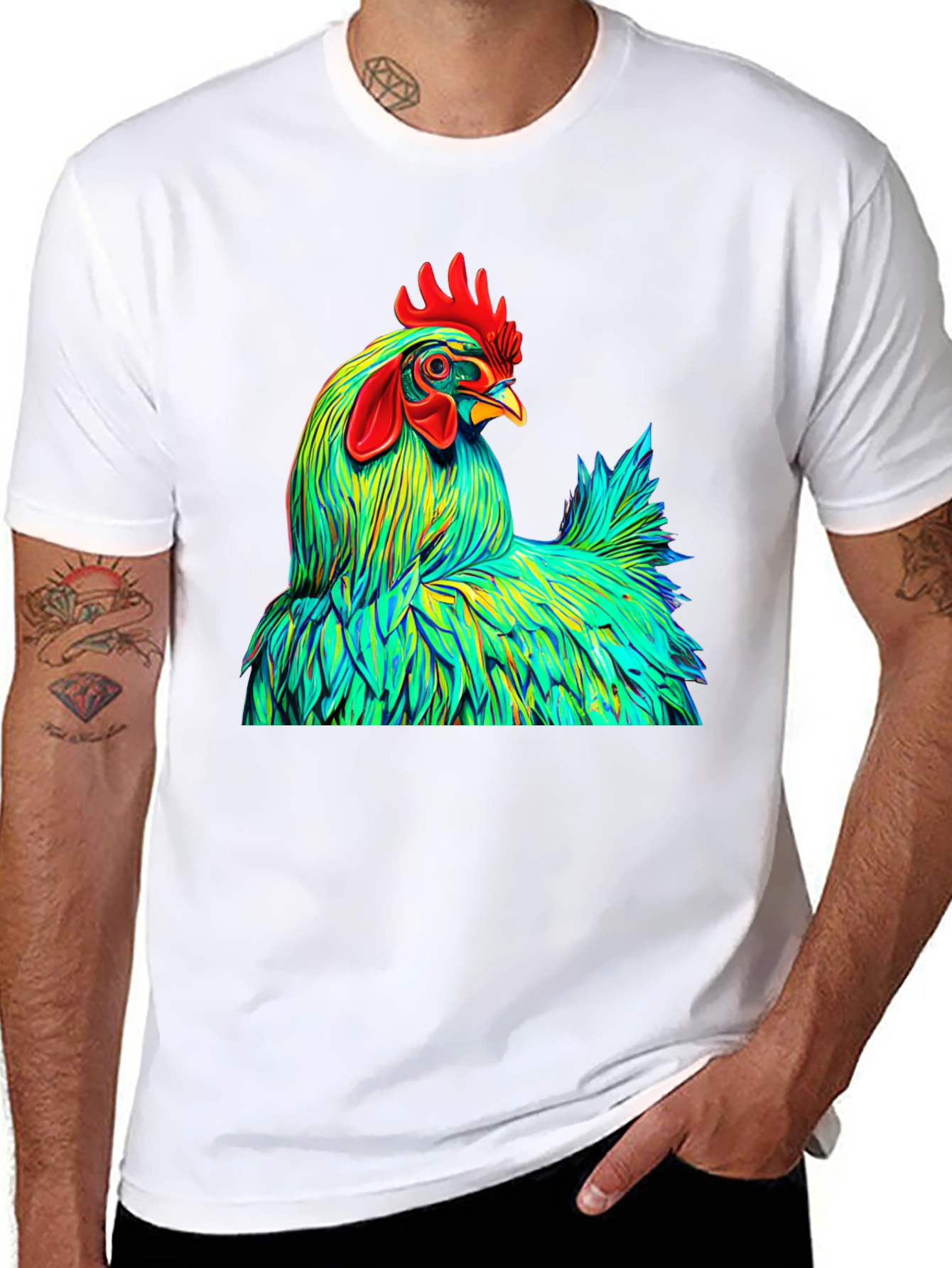 Black Vibrant Rooster Graphic Tee - Bold Style view 8
