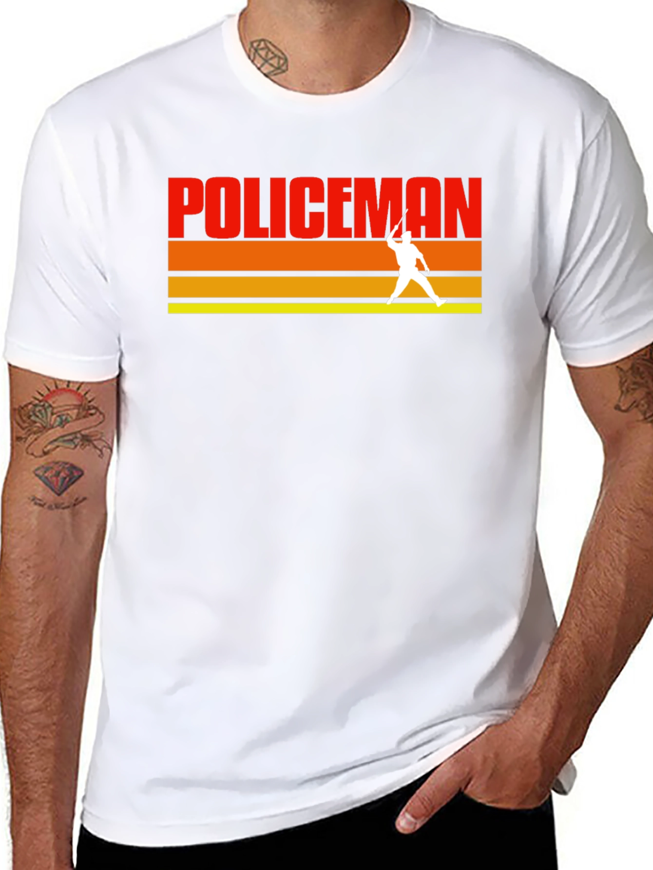 Black Vintage Policeman Silhouette T-Shirt view 8