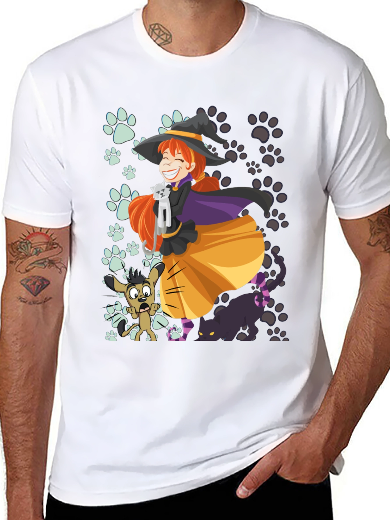 Black Witch and Pets T-Shirt view 8