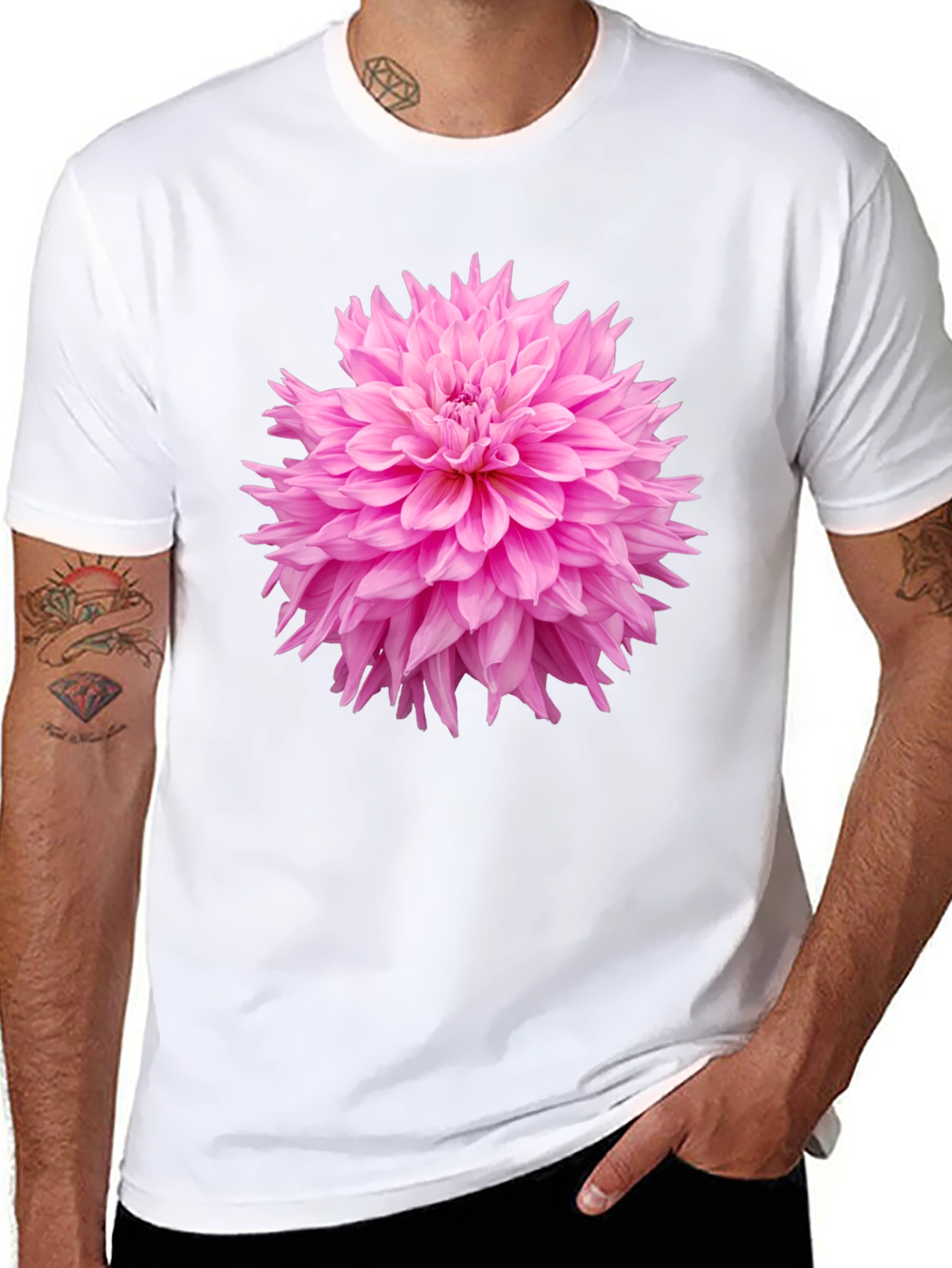 Black Black T-Shirt with Pink Flower Graphic view 8