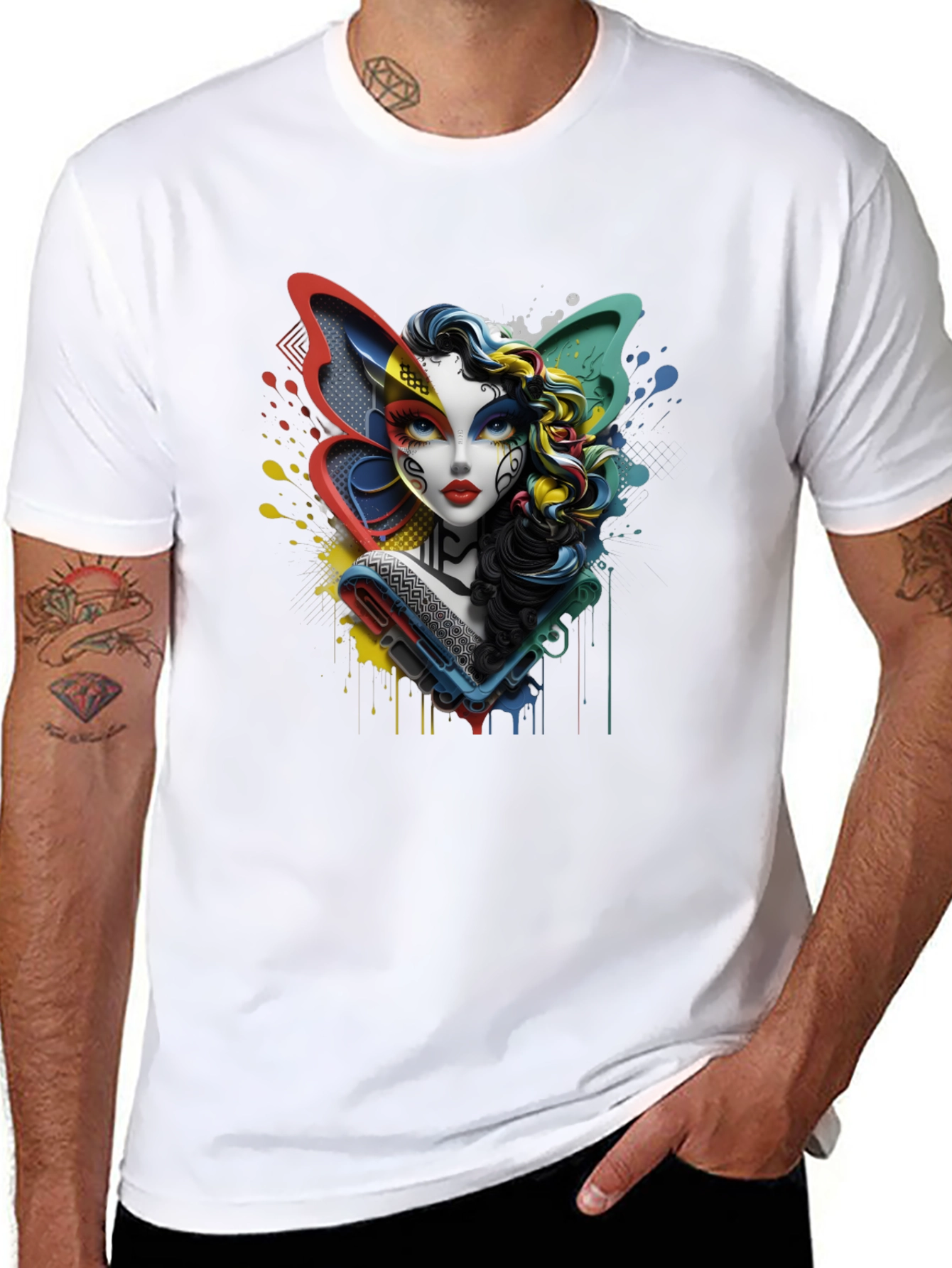 Black Colorful Abstract Woman Graphic Print Black T-Shirt view 8